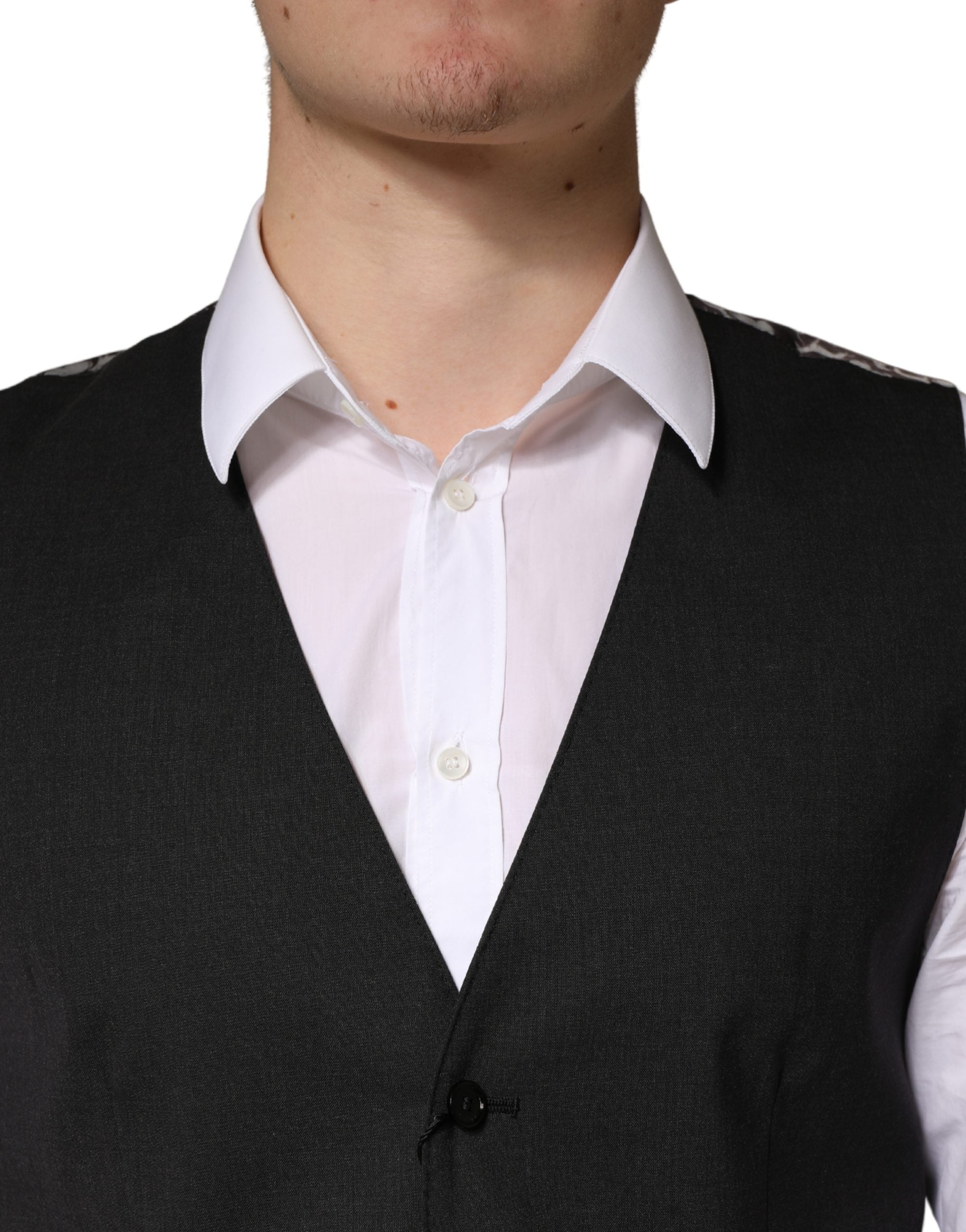Dolce & Gabbana Black Wool Dress Men Formal Waistcoat Vest