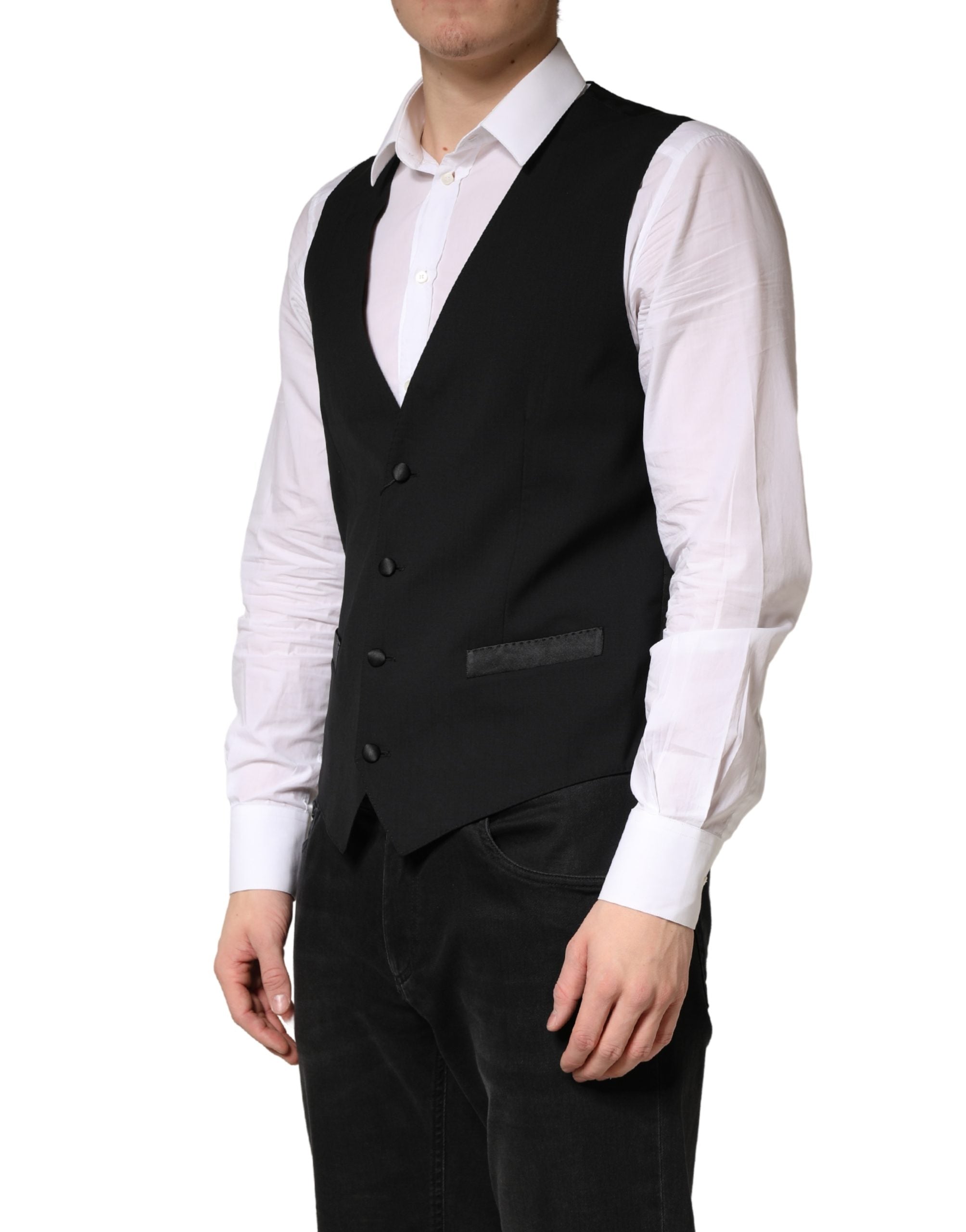 Dolce & Gabbana Black Wool Dress Men Formal Waistcoat Vest