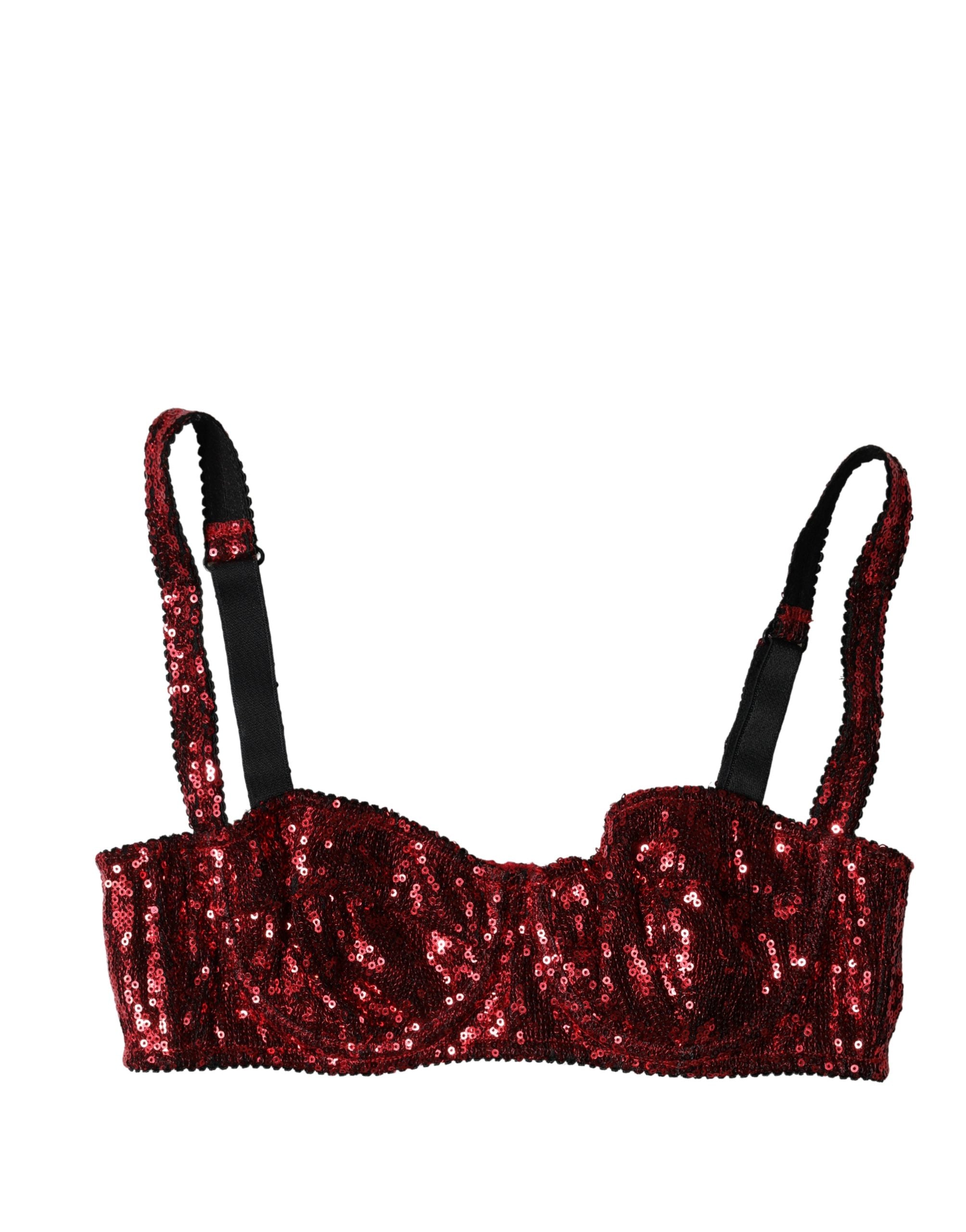 Dolce & Gabbana Red Sequined Nylon Balconnet Bra Underwear