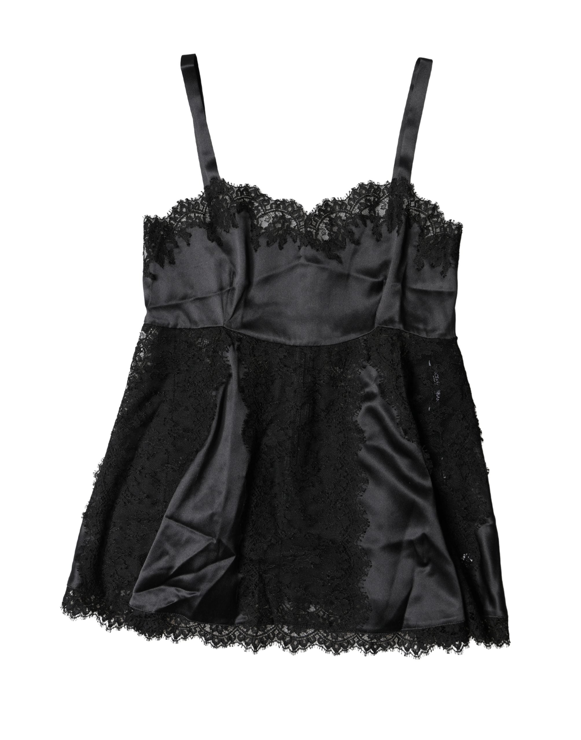 Dolce & Gabbana Black Silk Lace Trim Lingerie Top Underwear