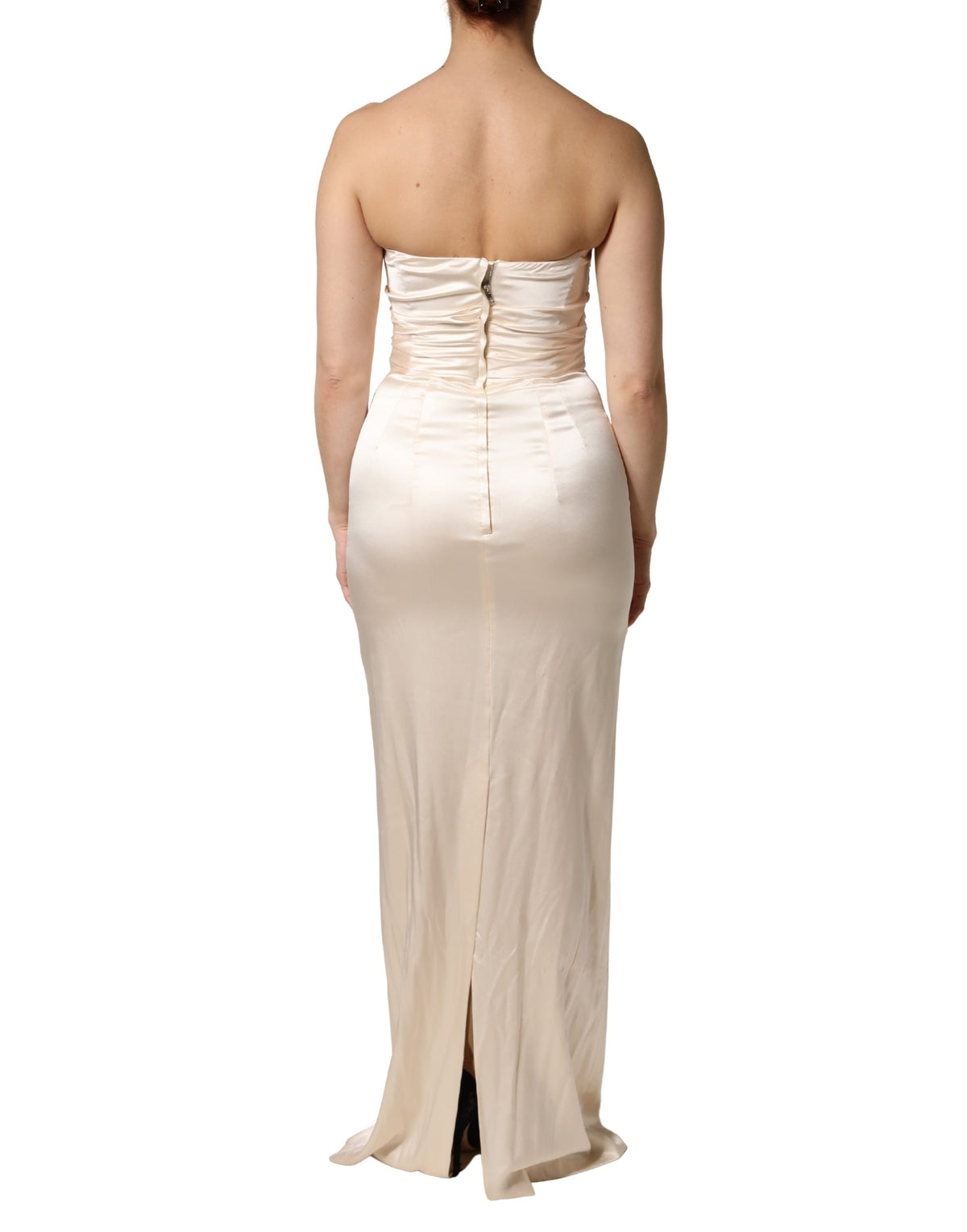 Dolce & Gabbana White Satin Strapless Sheath Maxi Dress