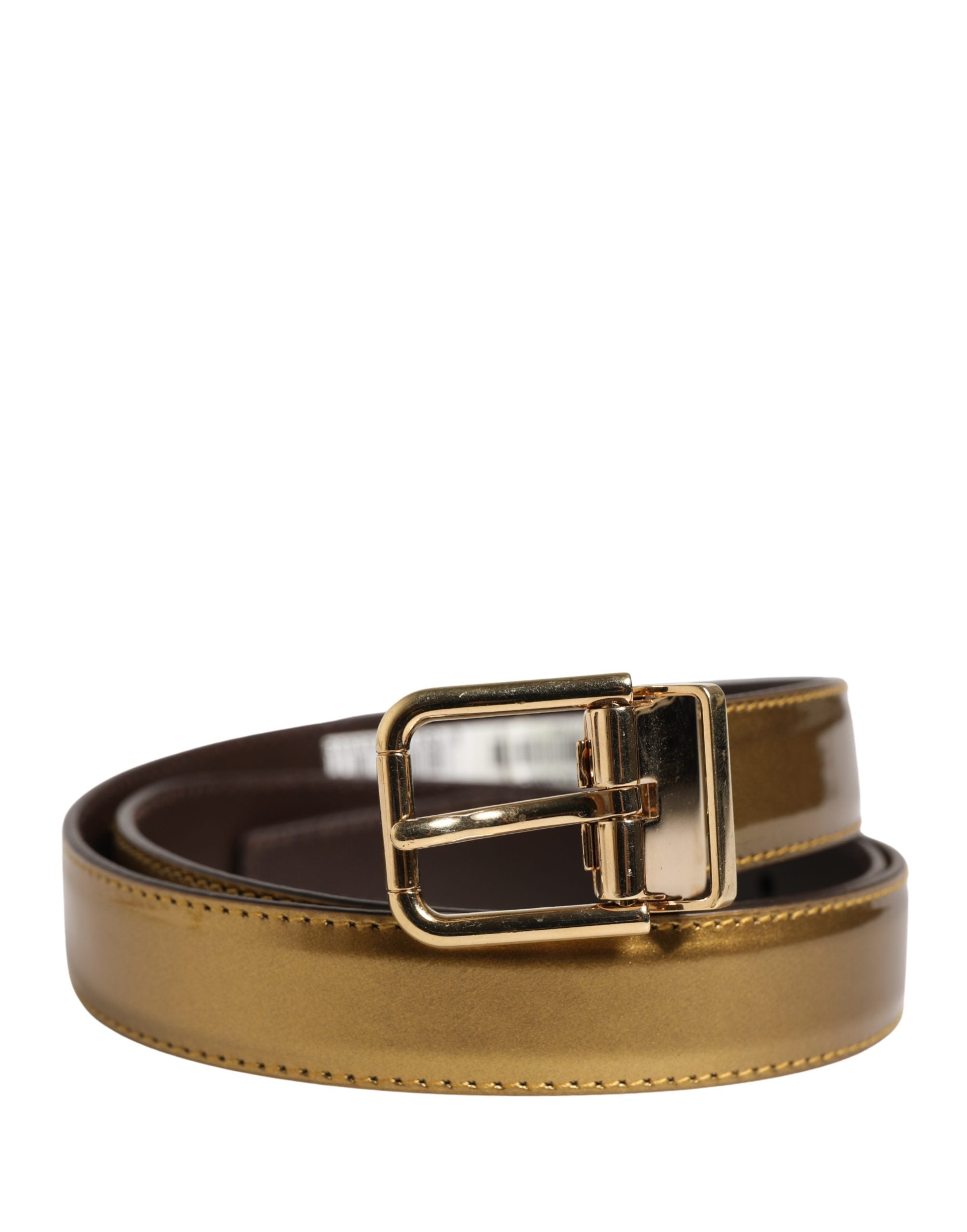 Dolce & Gabbana Men Gold Classic Leather Metal Buckle Belt
