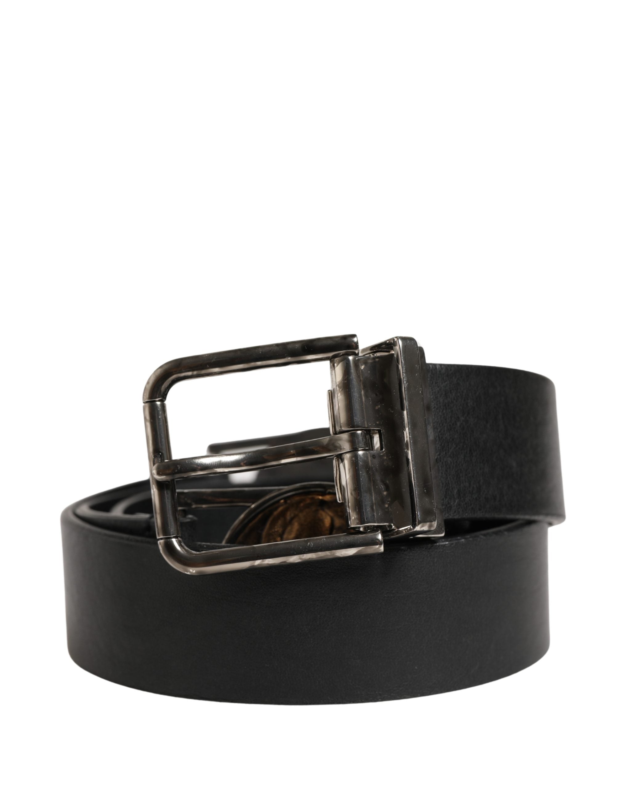 Dolce & Gabbana Men Black Classic Leather Metal Buckle Belt