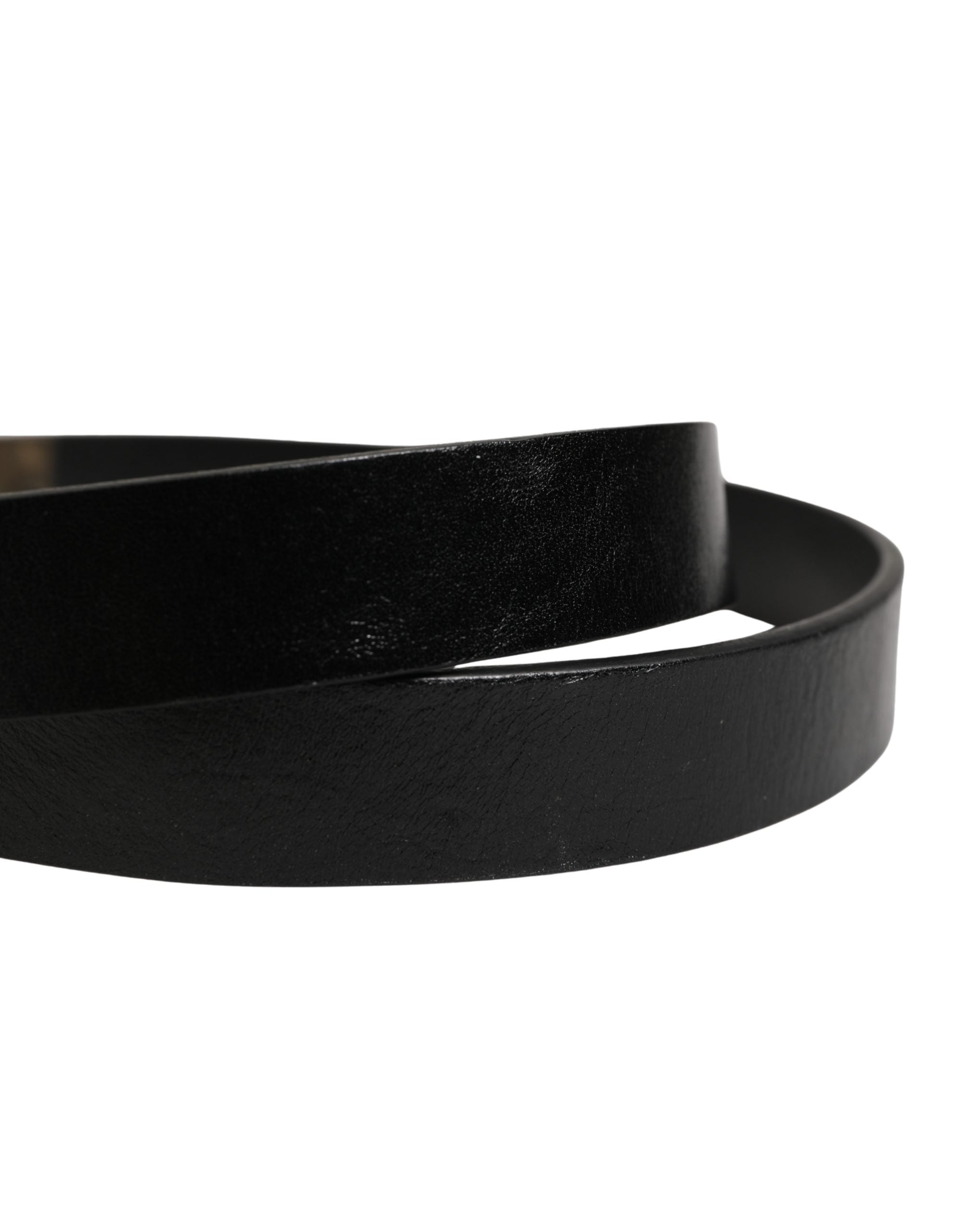 Dolce & Gabbana Men Black Classic Leather Logo Buckle Belt