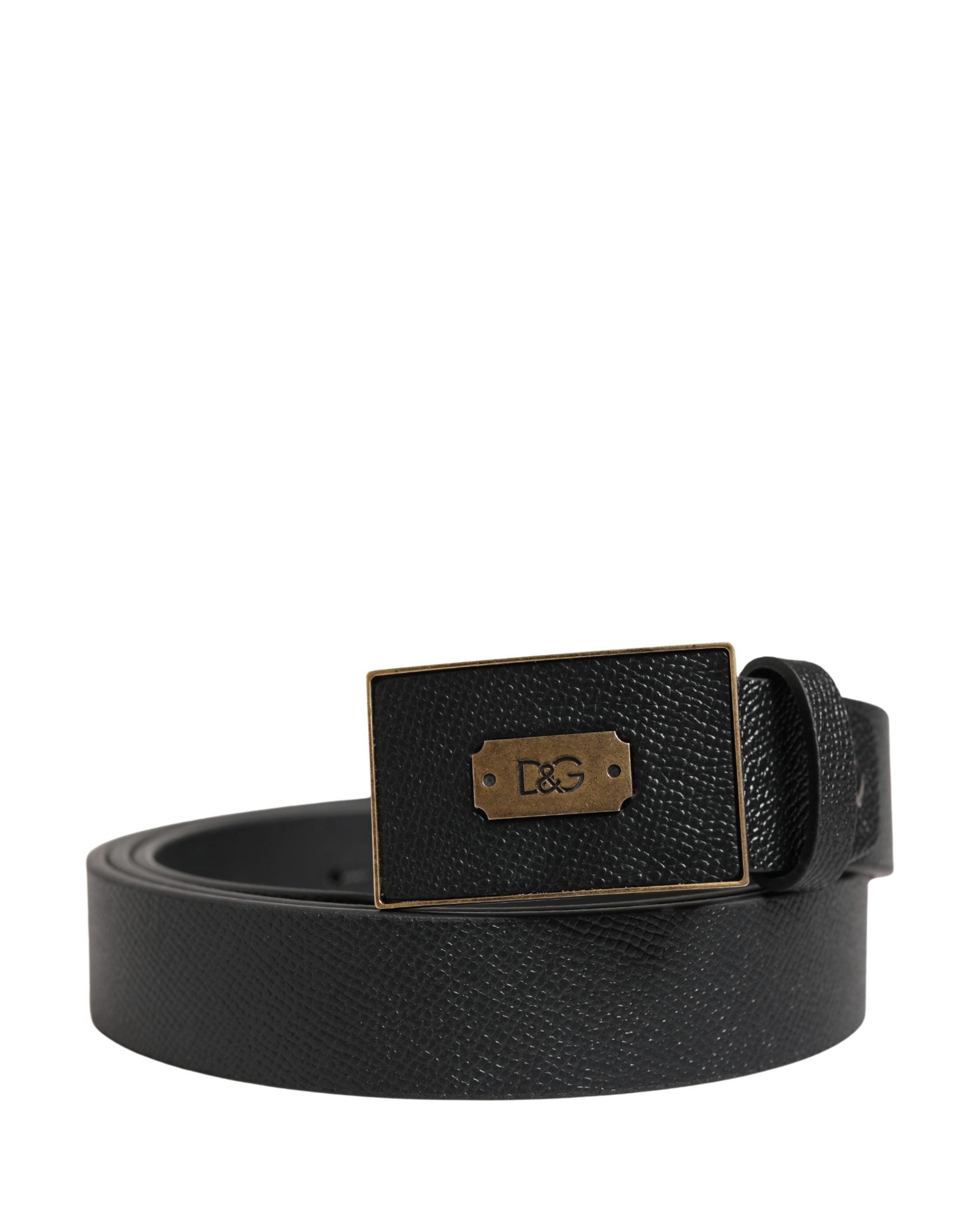 Dolce & Gabbana Men Black Classic Leather Logo Buckle Belt