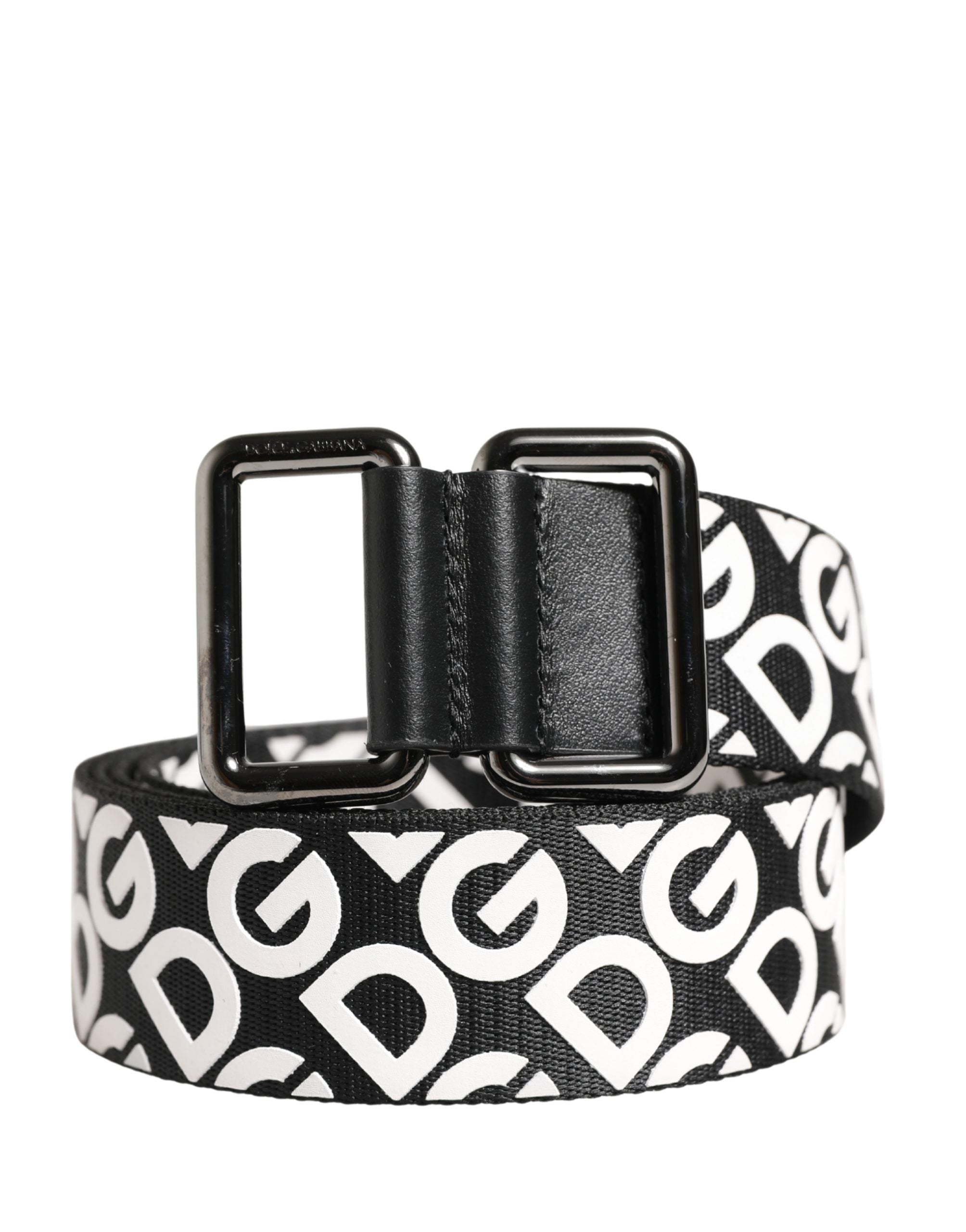 Dolce & Gabbana White Black Logo Leather Metal Buckle Belt
