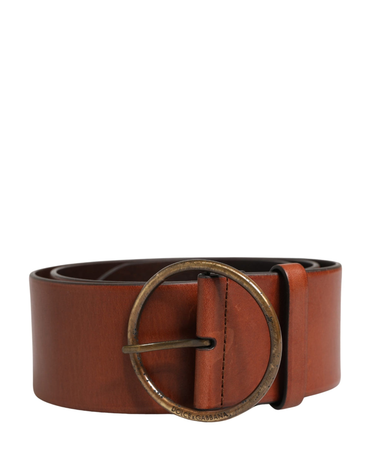 Dolce & Gabbana Men Brown Leather Wide Waist Metal Round Buckle Belt