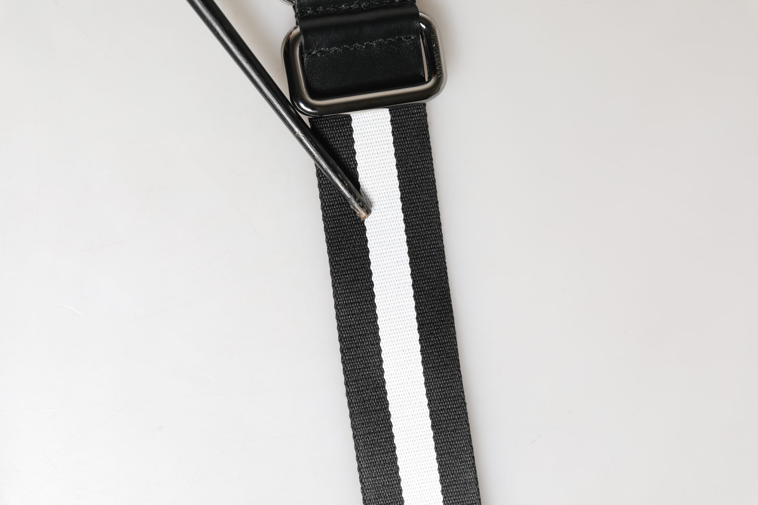 Dolce & Gabbana Men Black White Nylon Logo Metal Buckle Belt