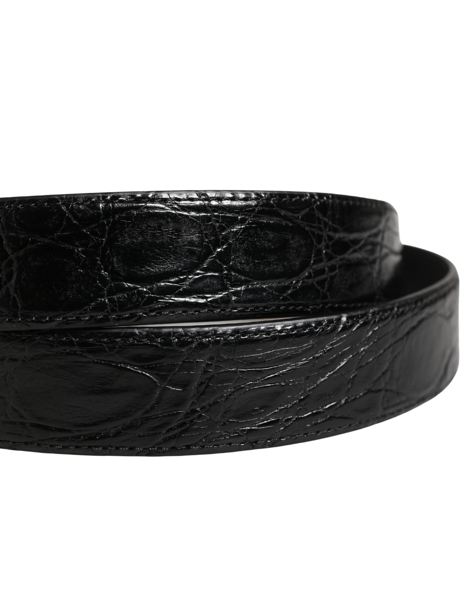 Dolce & Gabbana Men Black Exotic Leather Logo Buckle Belt