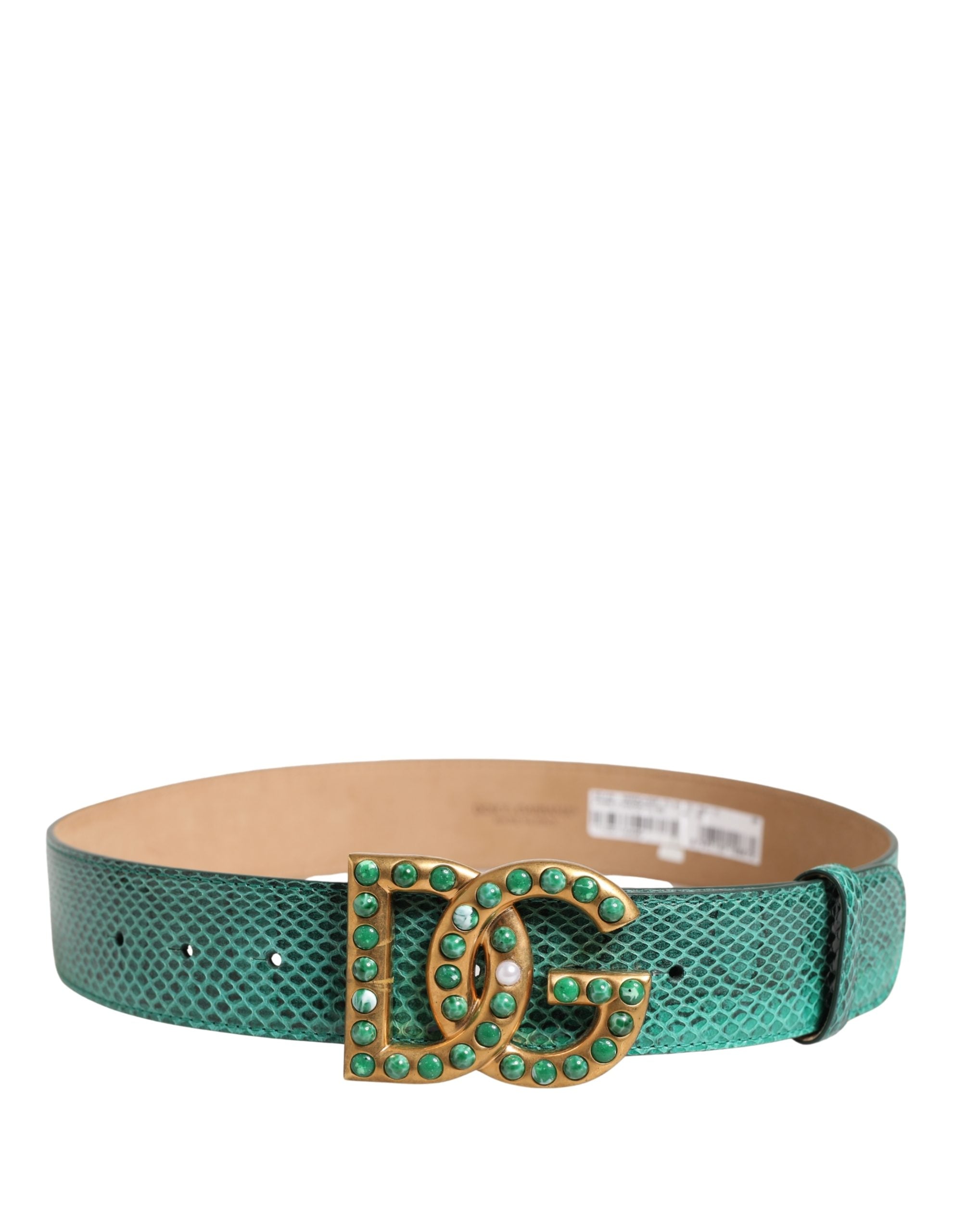 Dolce & Gabbana Green Leather DG Logo Embellished Buckle Belt