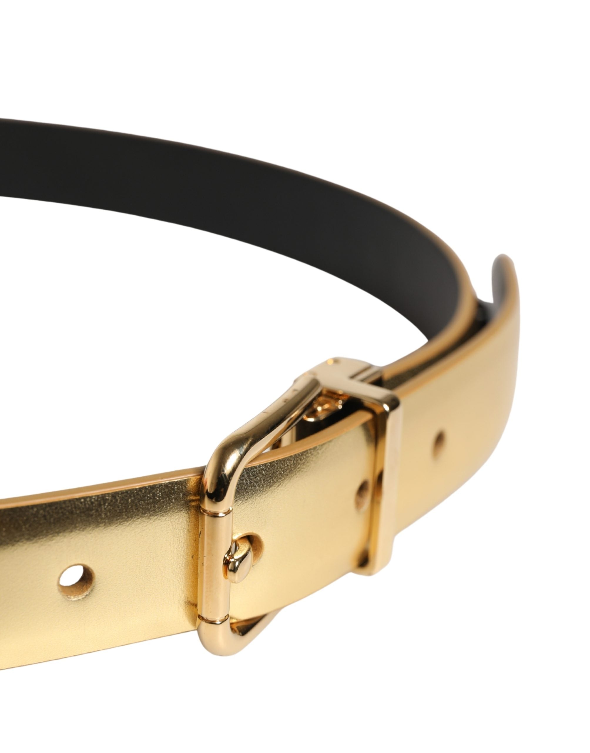 Dolce & Gabbana Gold Leather Black Crystals Metal Buckle Belt