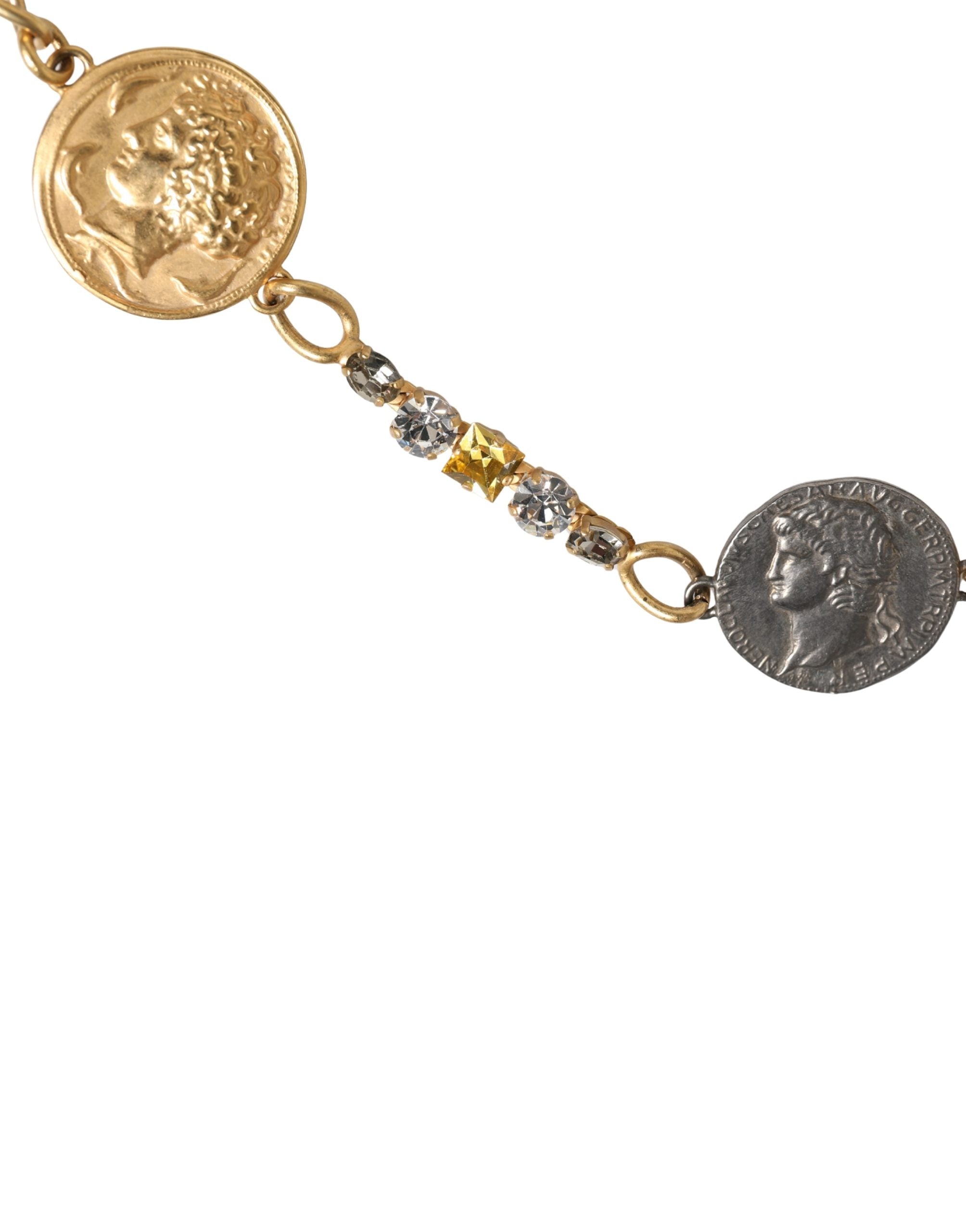 Dolce & Gabbana Gold Brass Chain Coin Embellished Metal Buckle Belt