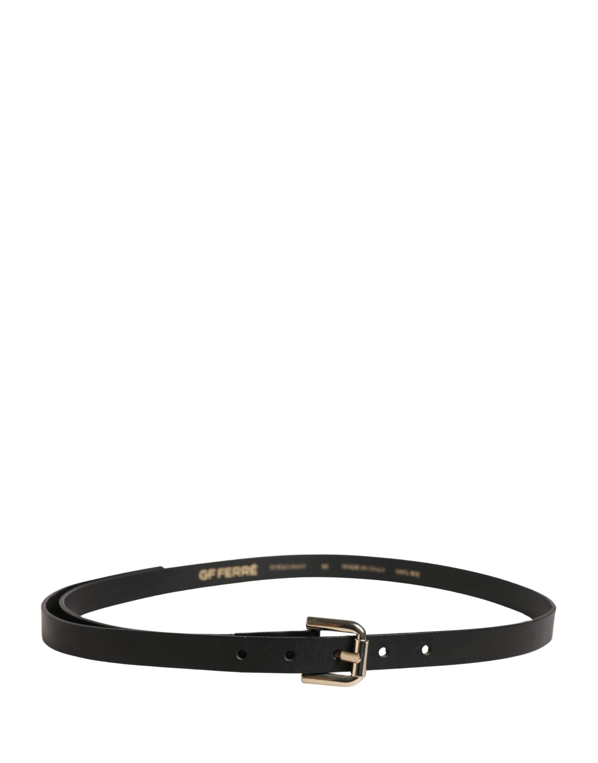 GF Ferre Black Leather Slim Gold Tone Buckle Waist Men Belt