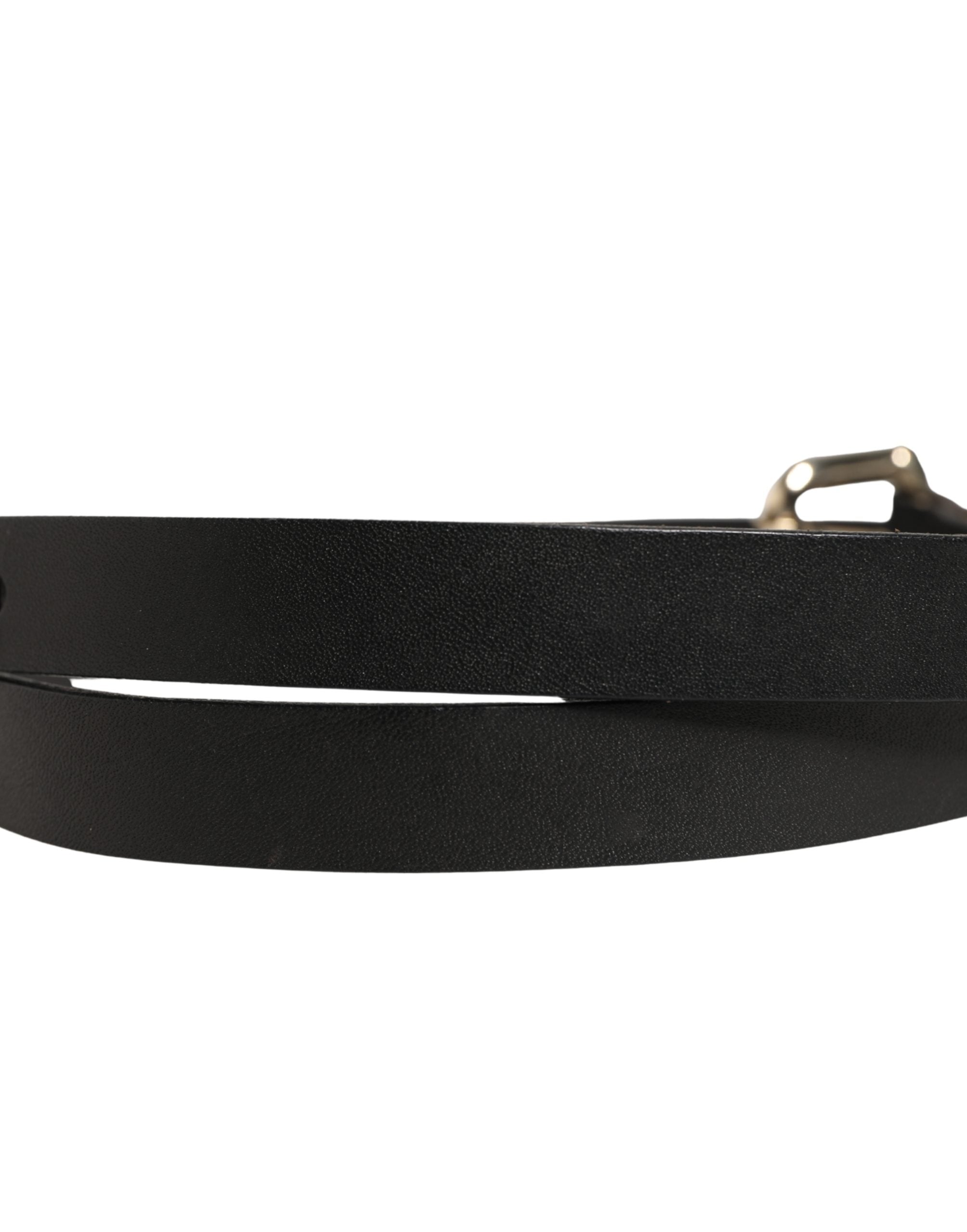 GF Ferre Black Leather Slim Gold Tone Buckle Waist Men Belt