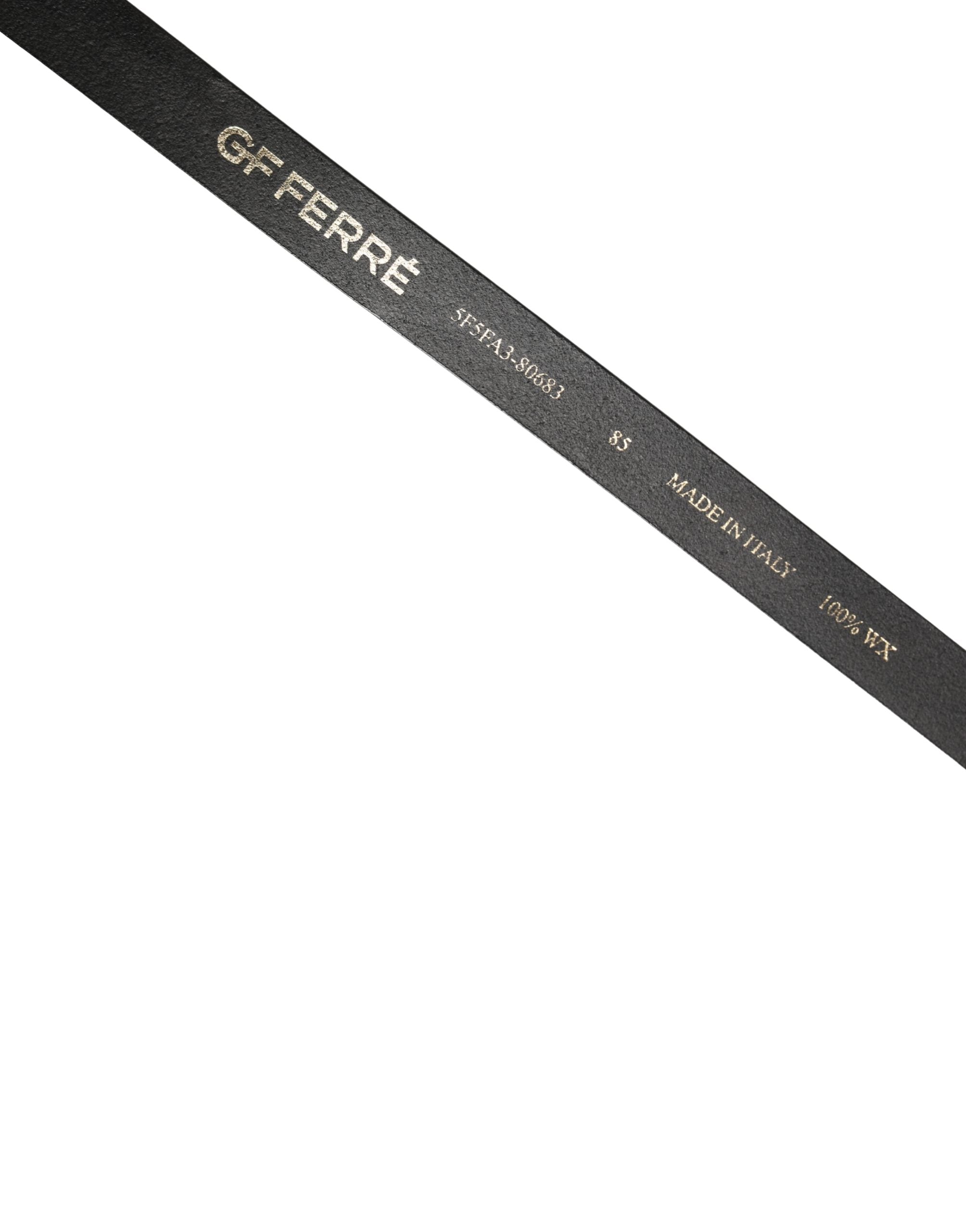 GF Ferre Black Leather Slim Gold Tone Buckle Waist Men Belt