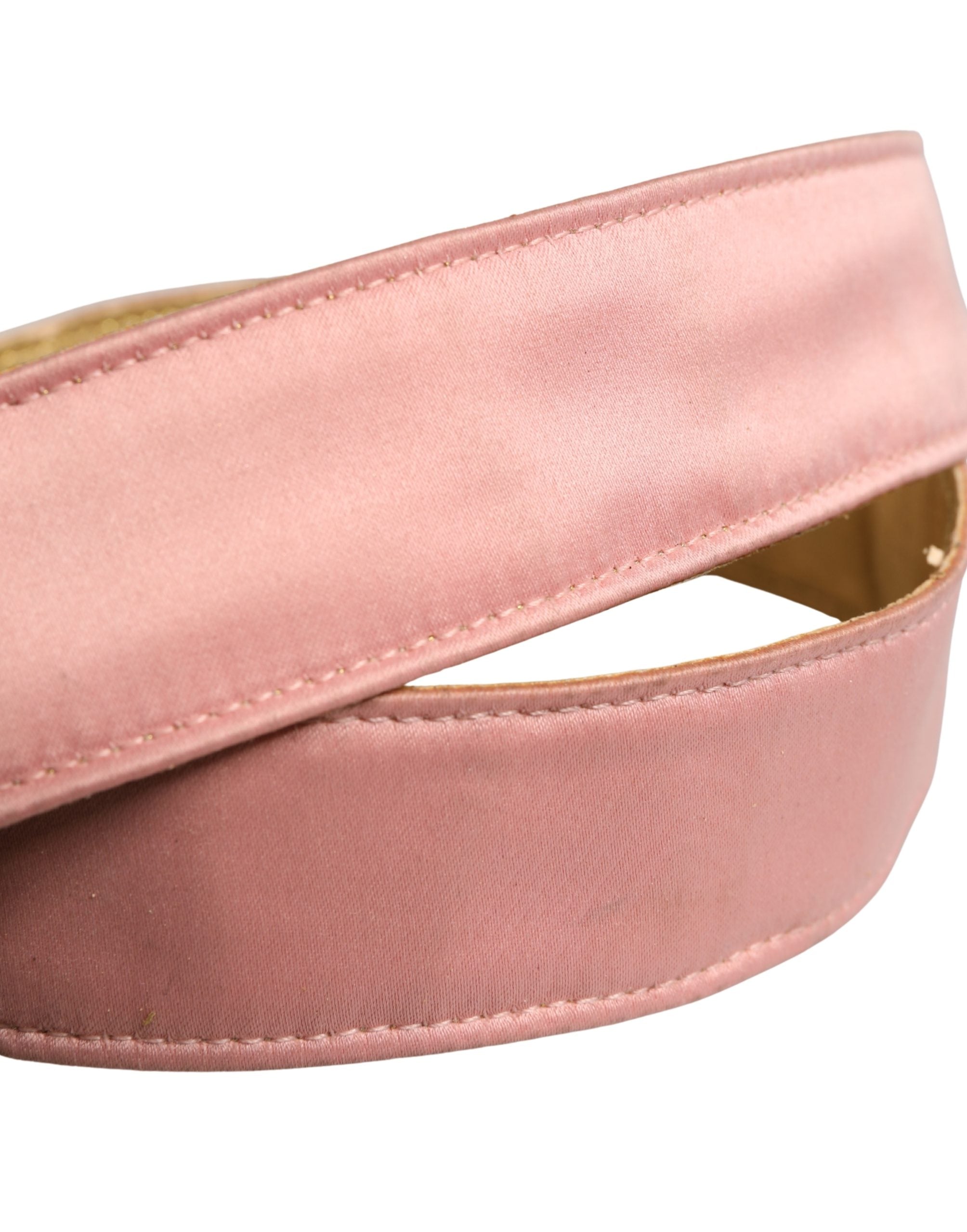 Dolce & Gabbana Pink Satin Leather Oval Metal Buckle Belt