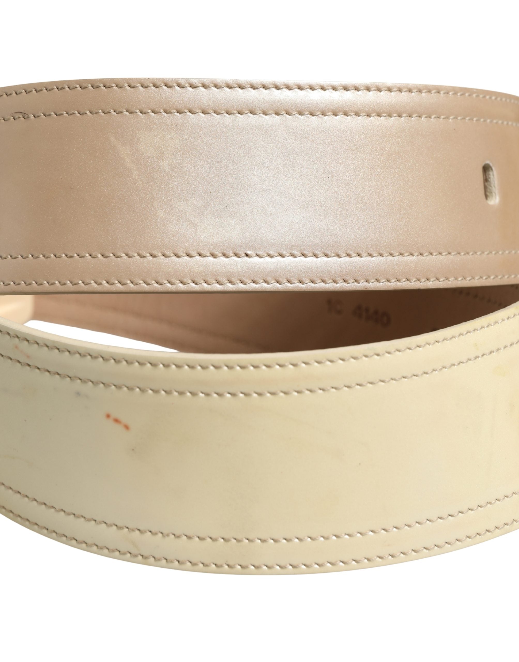 Prada Beige Leather Logo Wide Waist Women Square Buckle Belt