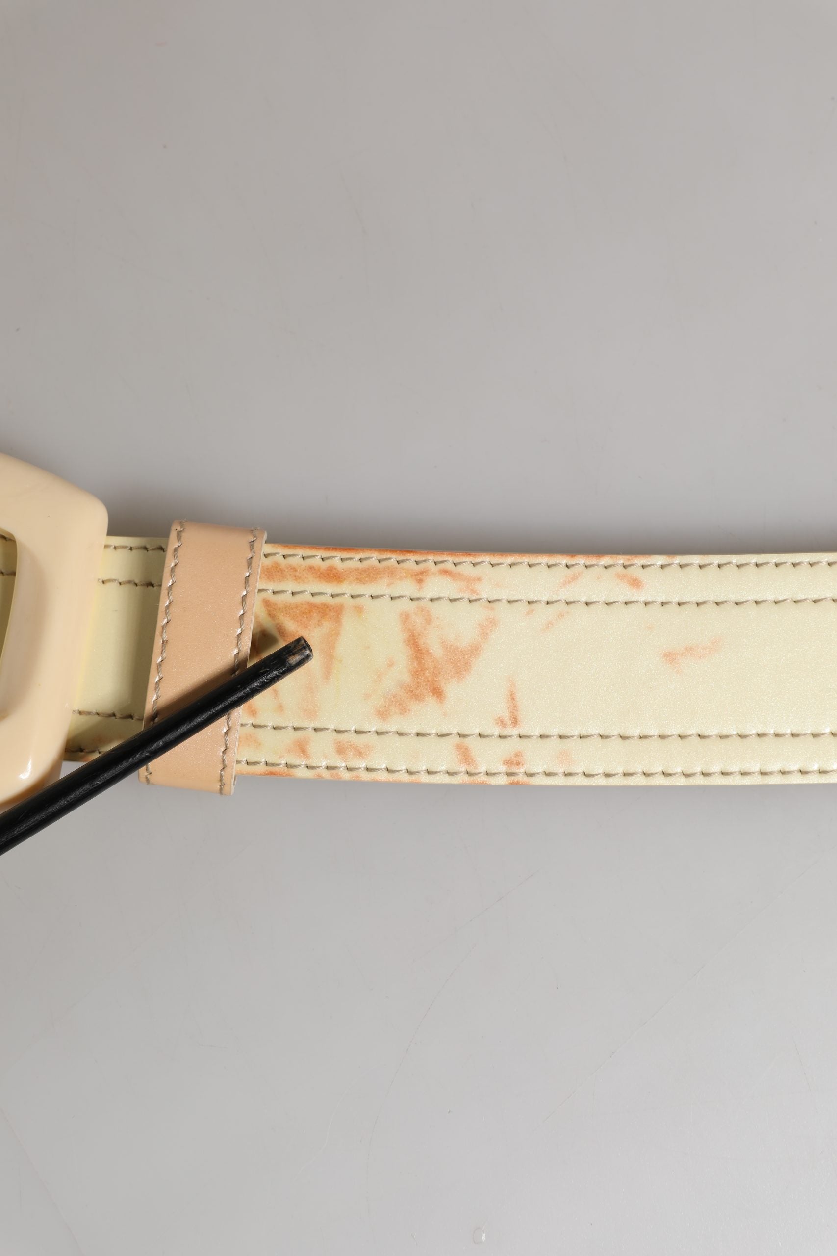Prada Beige Leather Logo Wide Waist Women Square Buckle Belt