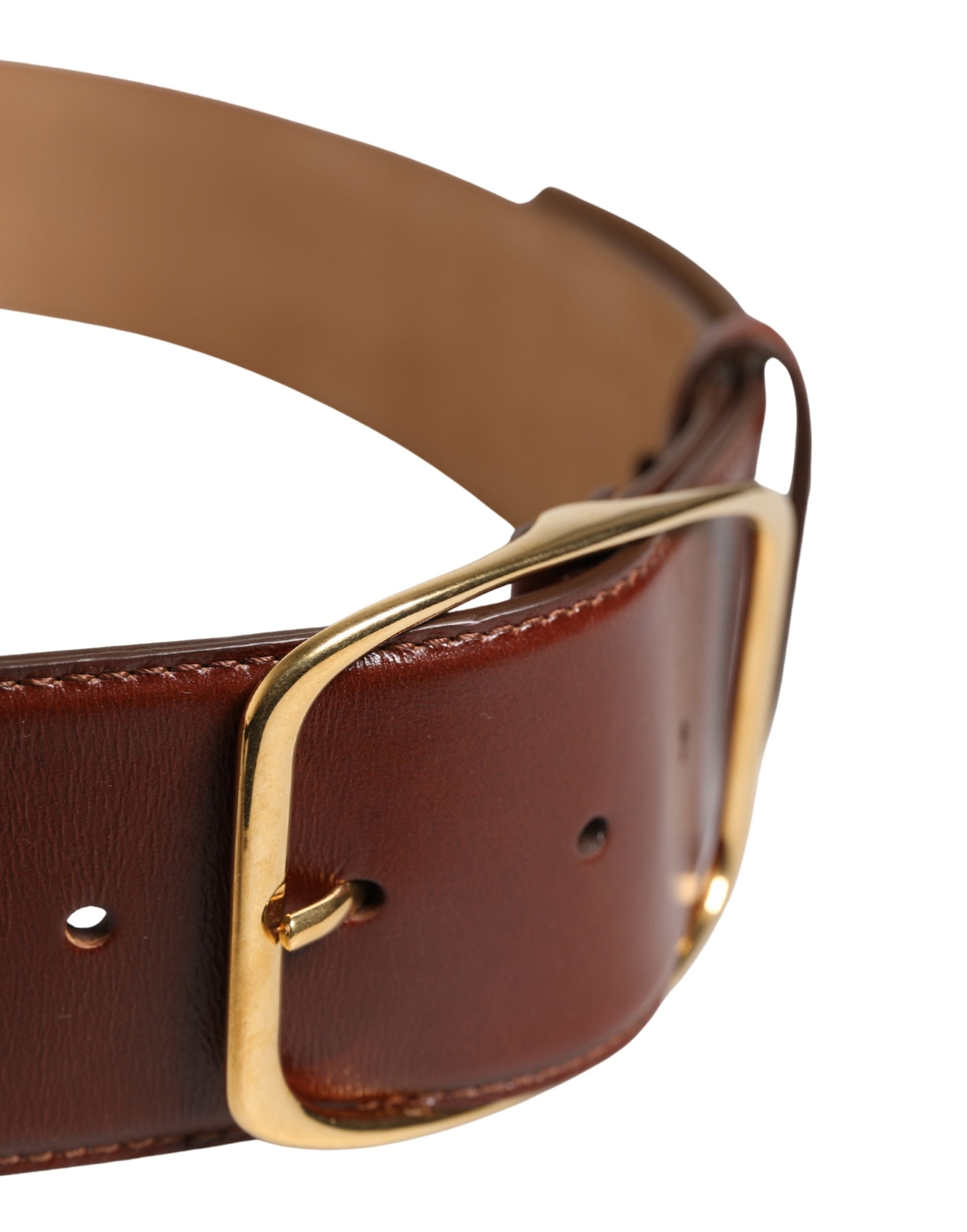 Dolce & Gabbana Brown Leather Waist Gold Metal Buckle Belt