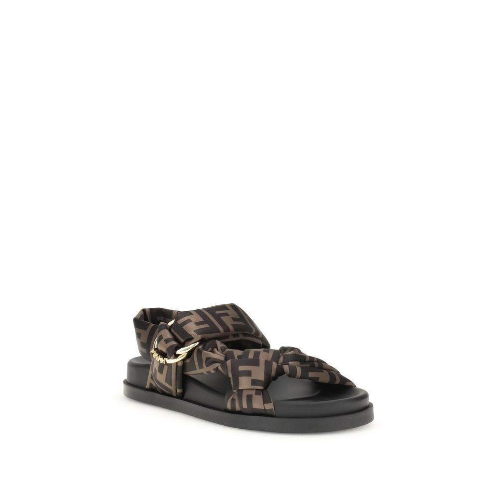 Fendi Brown Polyester Flat Sandals