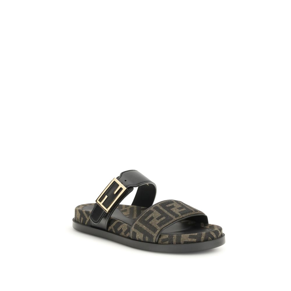 Fendi Brown Polyamide Flat Sandals