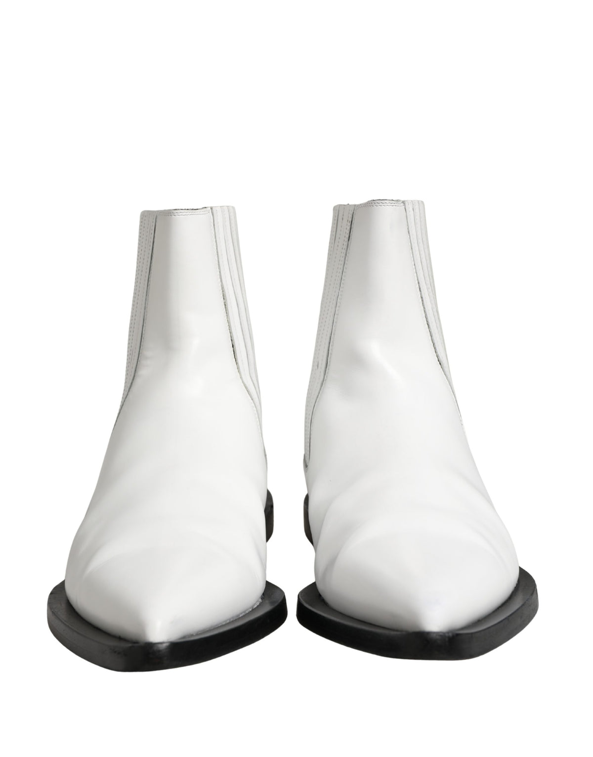 Dolce & Gabbana White Leather Chelsea SlipOn Ankle Boots Shoes