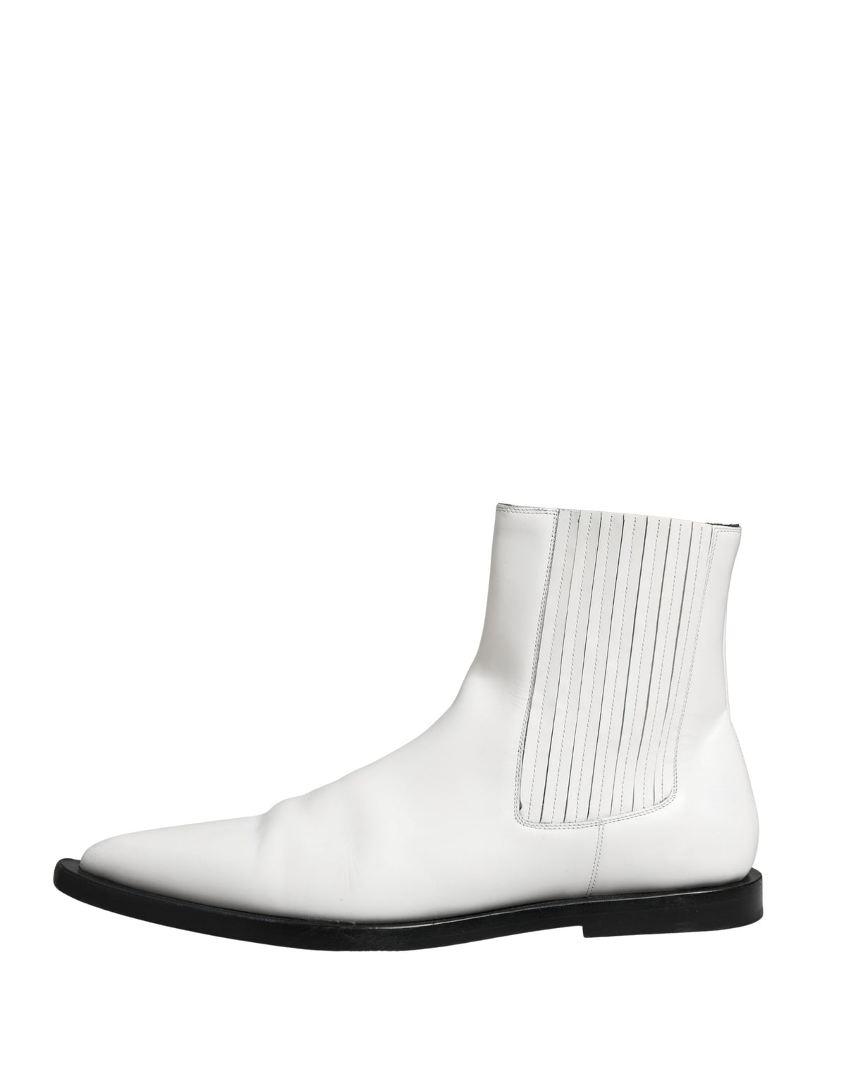 Dolce & Gabbana White Leather Chelsea SlipOn Ankle Boots Shoes