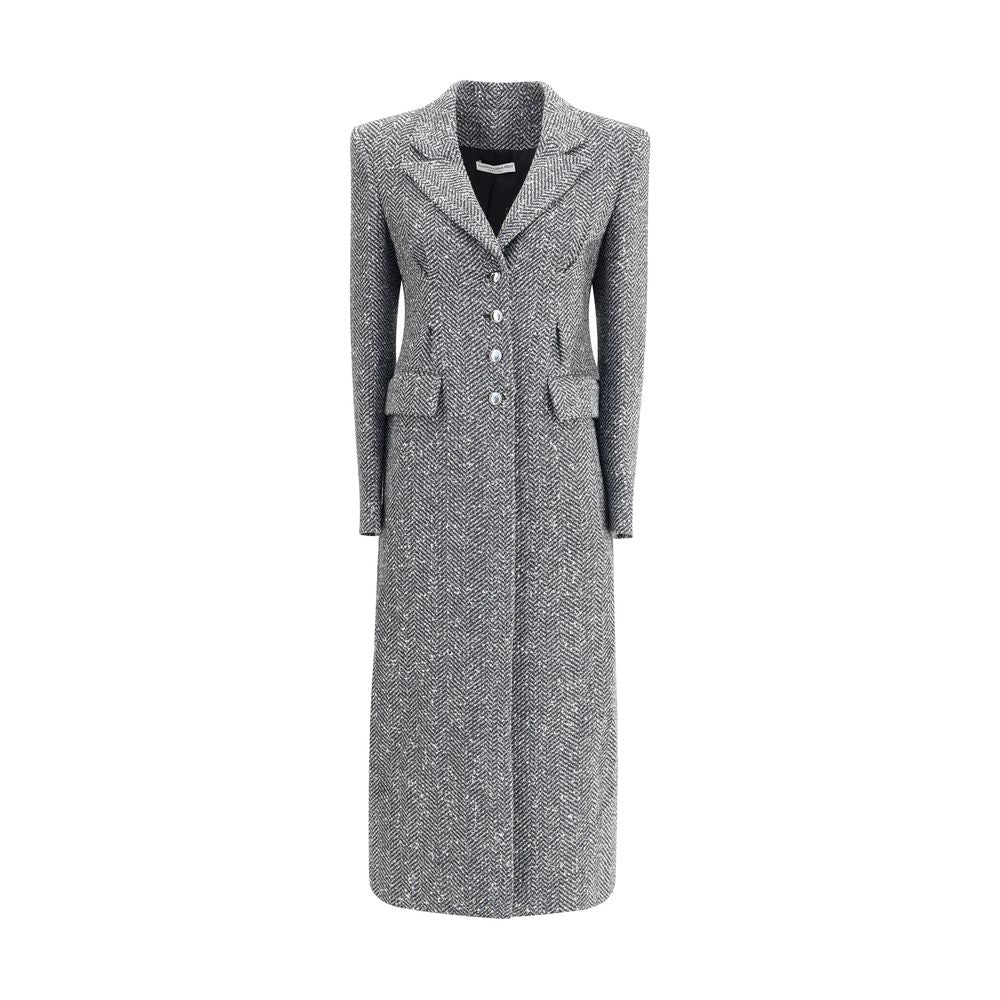 Alessandra Rich Gray Fleece Wool Coat