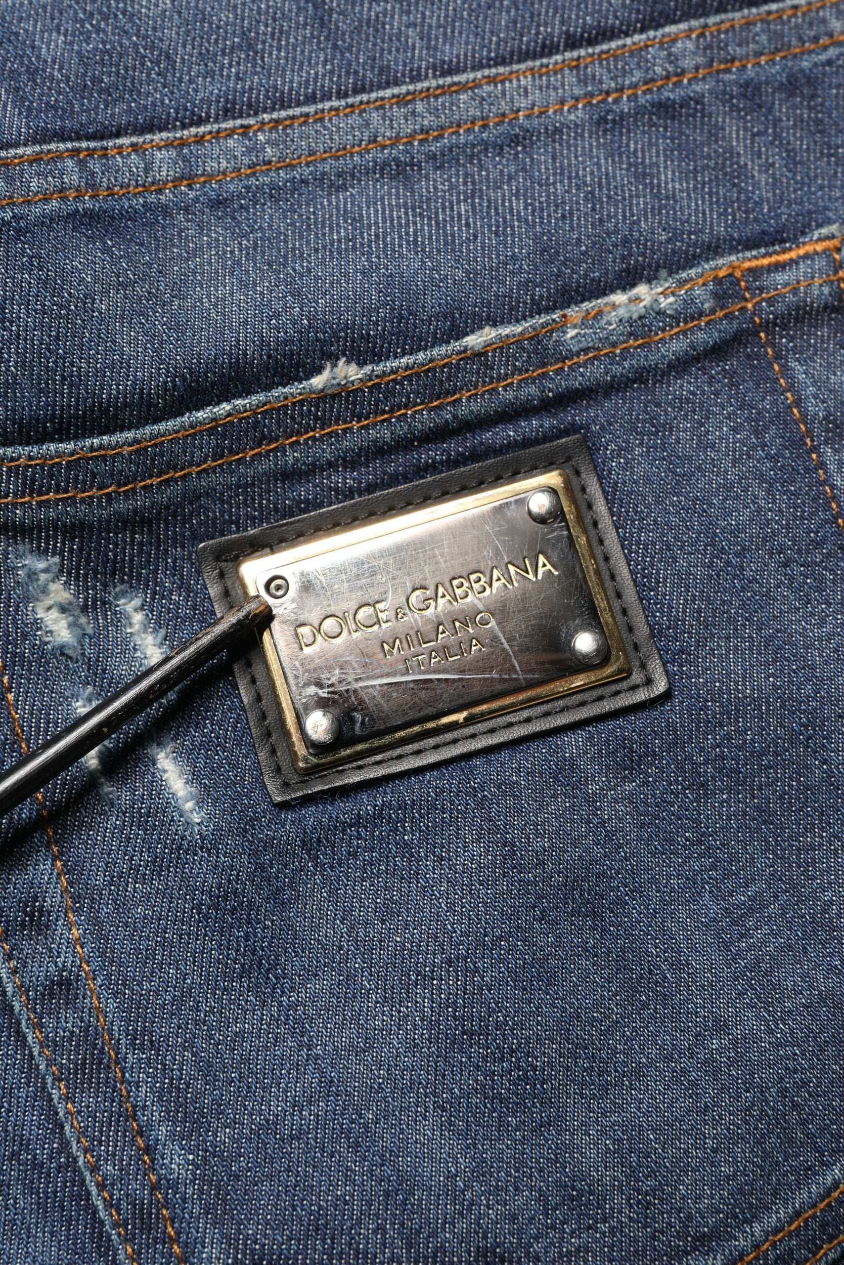 Dolce & Gabbana Dark Blue Washed Skinny Cotton Denim Jeans