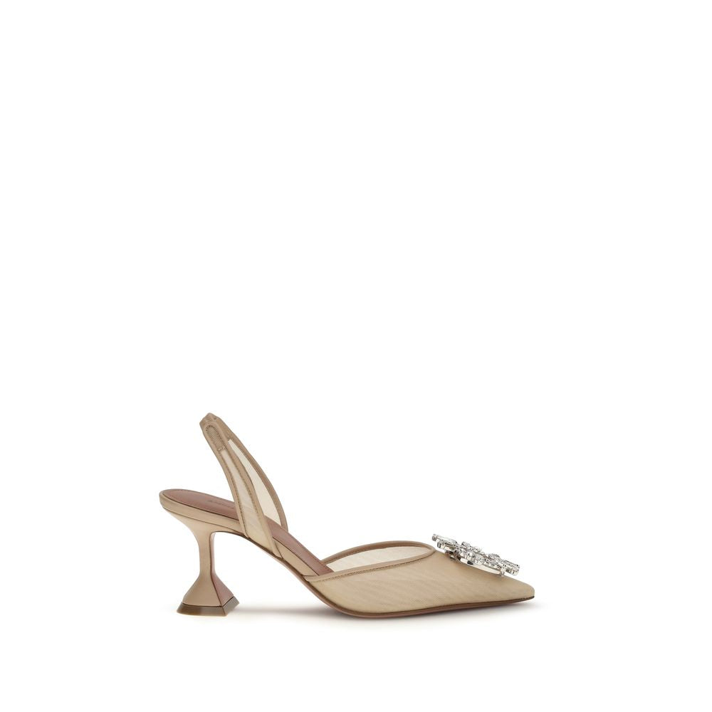 Amina Muaddi Beige Polyester Platform Pumps