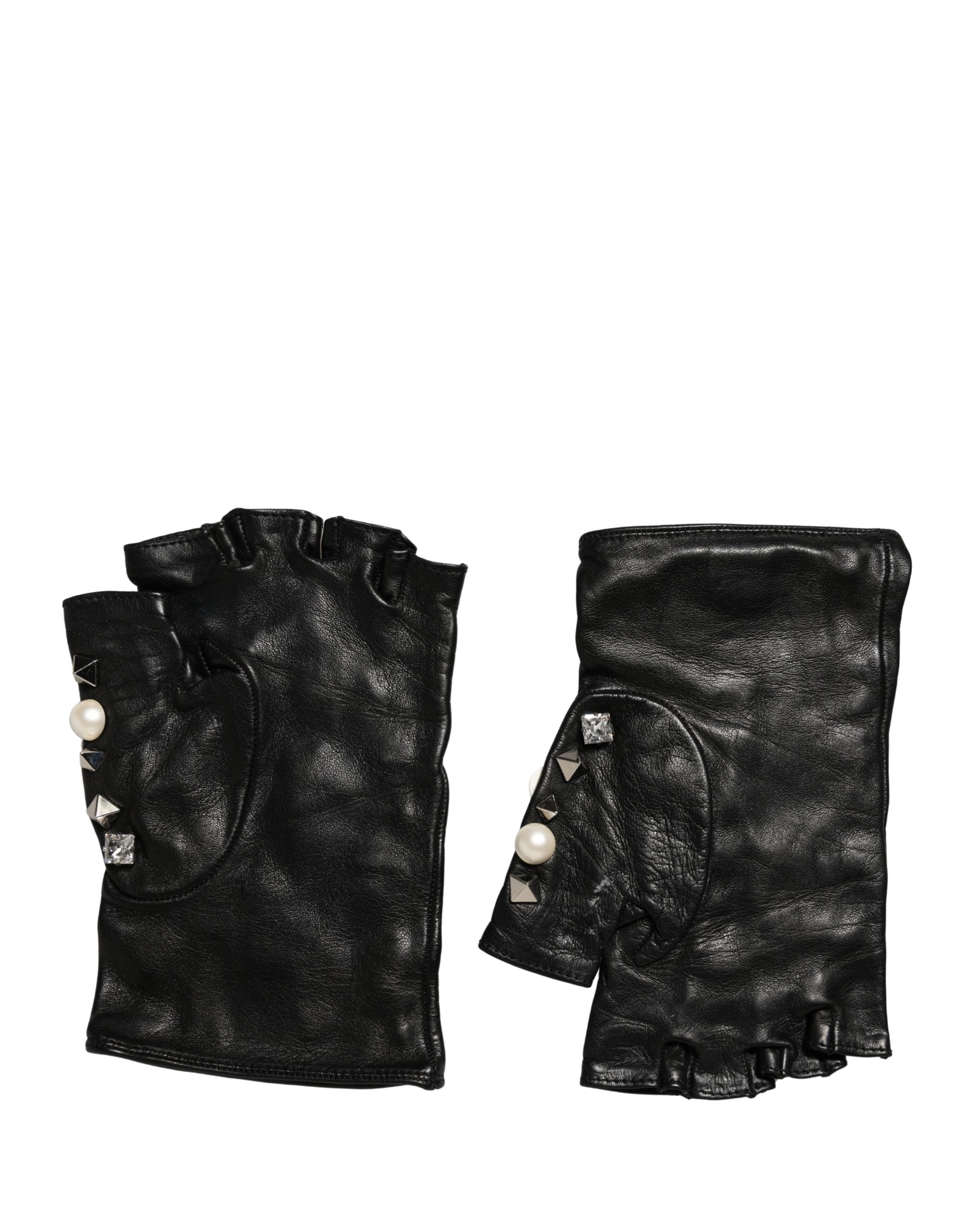 Dolce & Gabbana Black Pearl Embellished Wrist Length Gloves