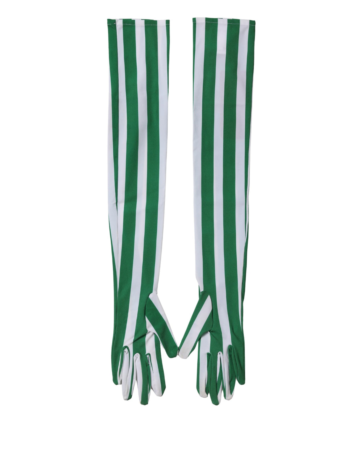 Dolce & Gabbana Green White Stripes Nylon Elbow Length Women Gloves