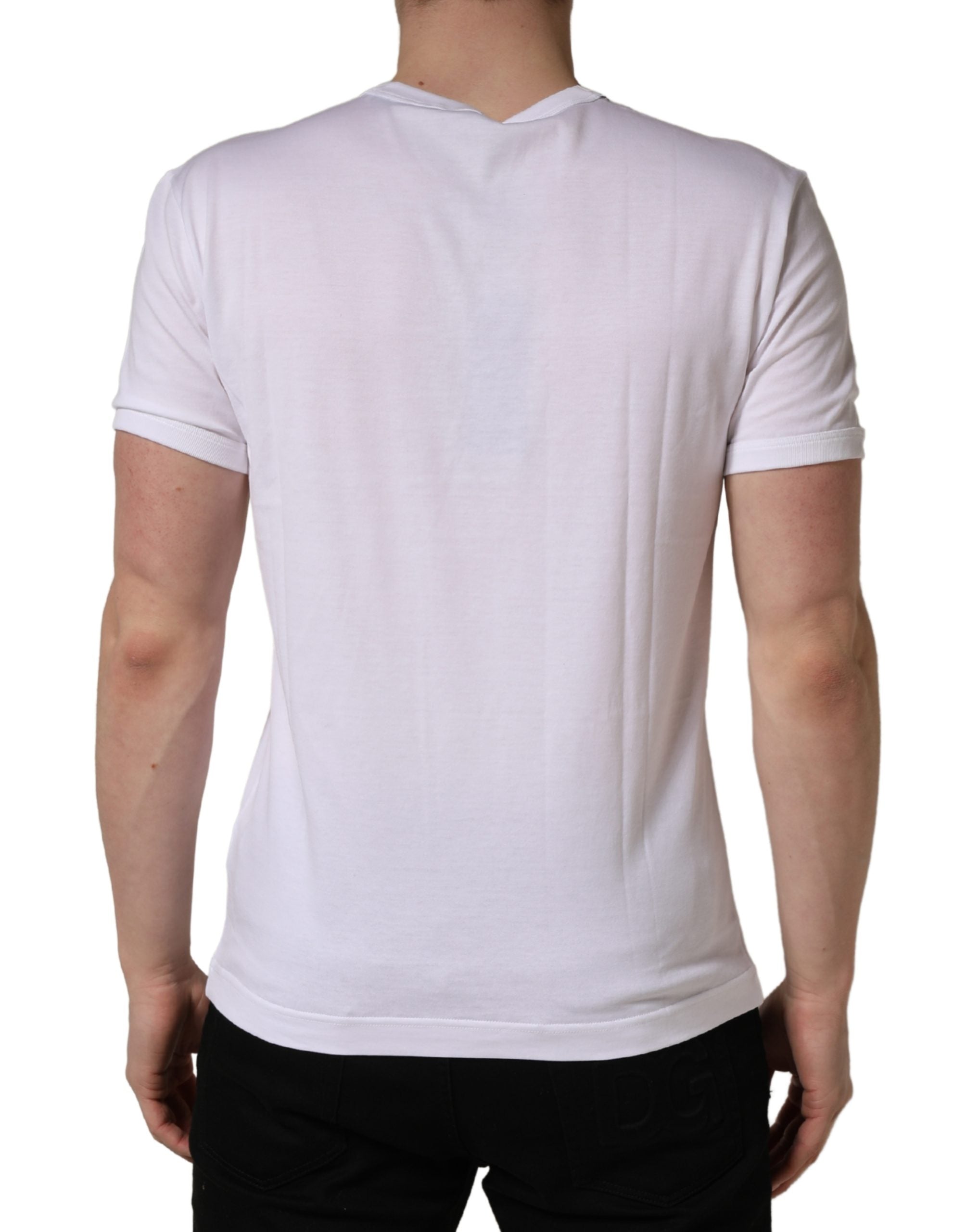 Dolce & Gabbana White Palm Embroidered Men Crew Neck T-shirt