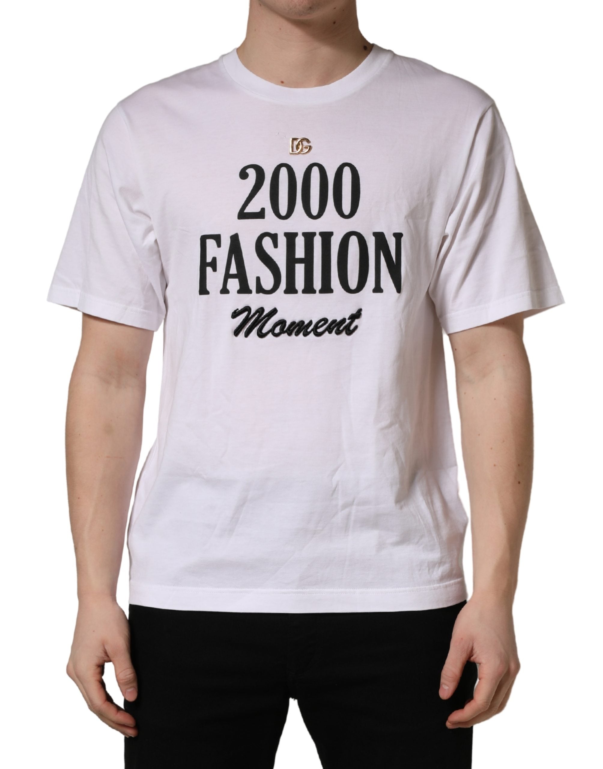 Dolce & Gabbana White Graphic Print DG Men Crew Neck T-shirt