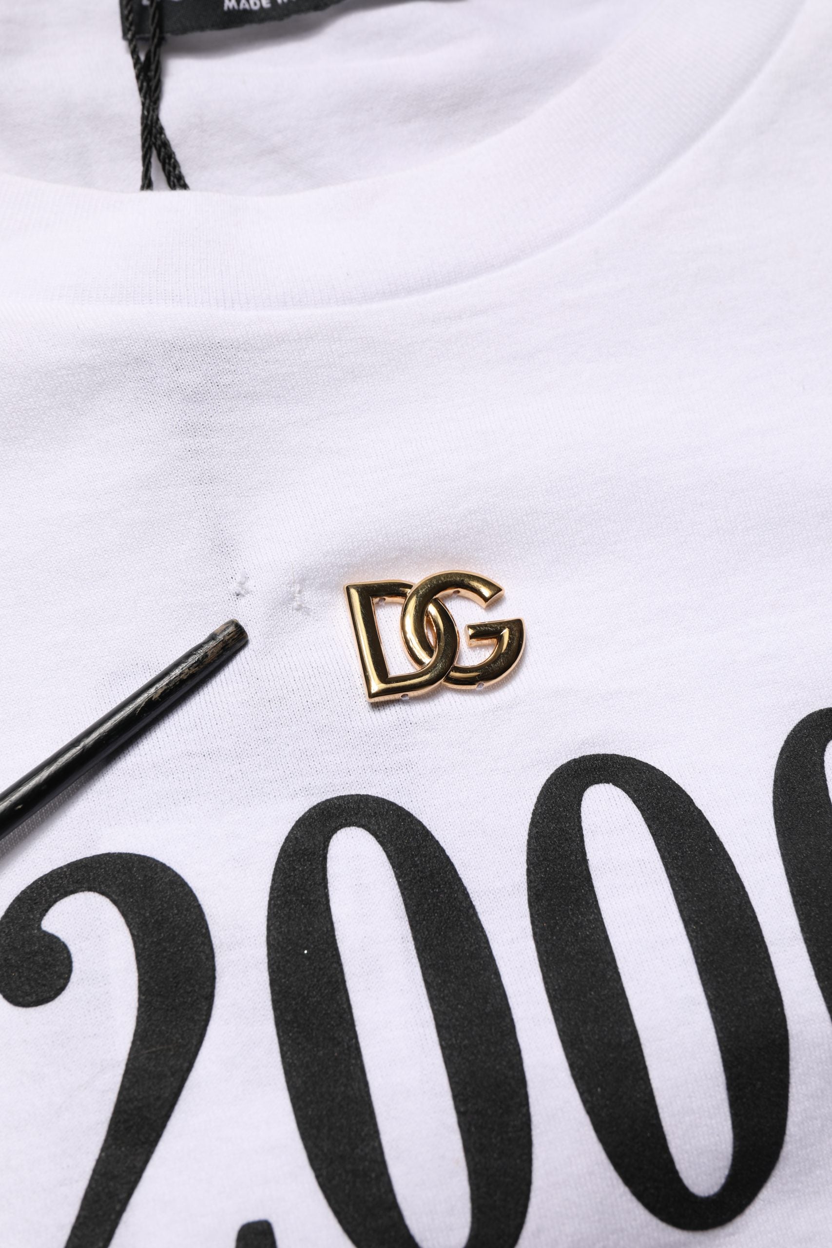 Dolce & Gabbana White Graphic Print DG Men Crew Neck T-shirt