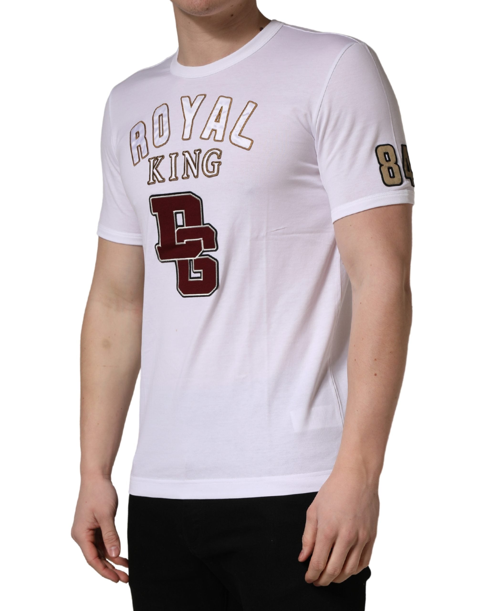 Dolce & Gabbana White DG King Royal Crew Neck Cotton T-shirt