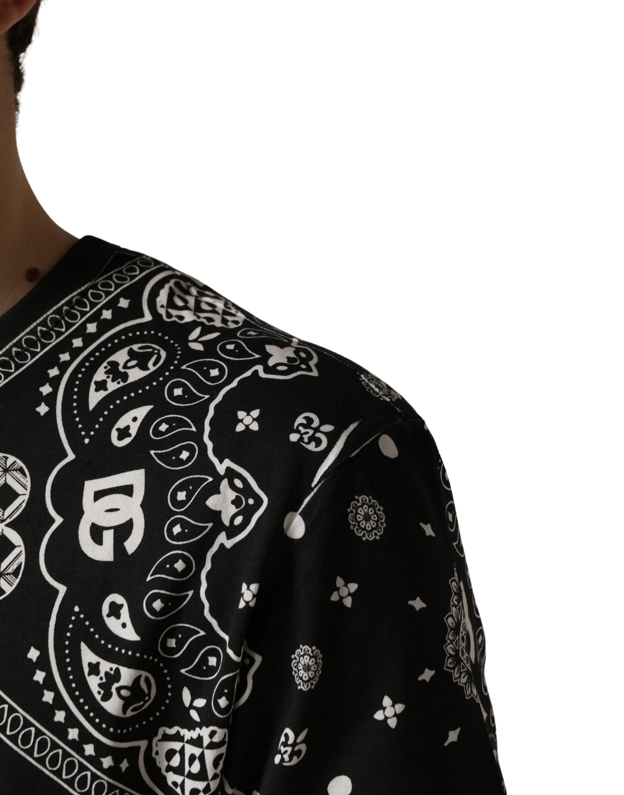 Dolce & Gabbana Black White Bandana Cotton Crew Neck T-shirt