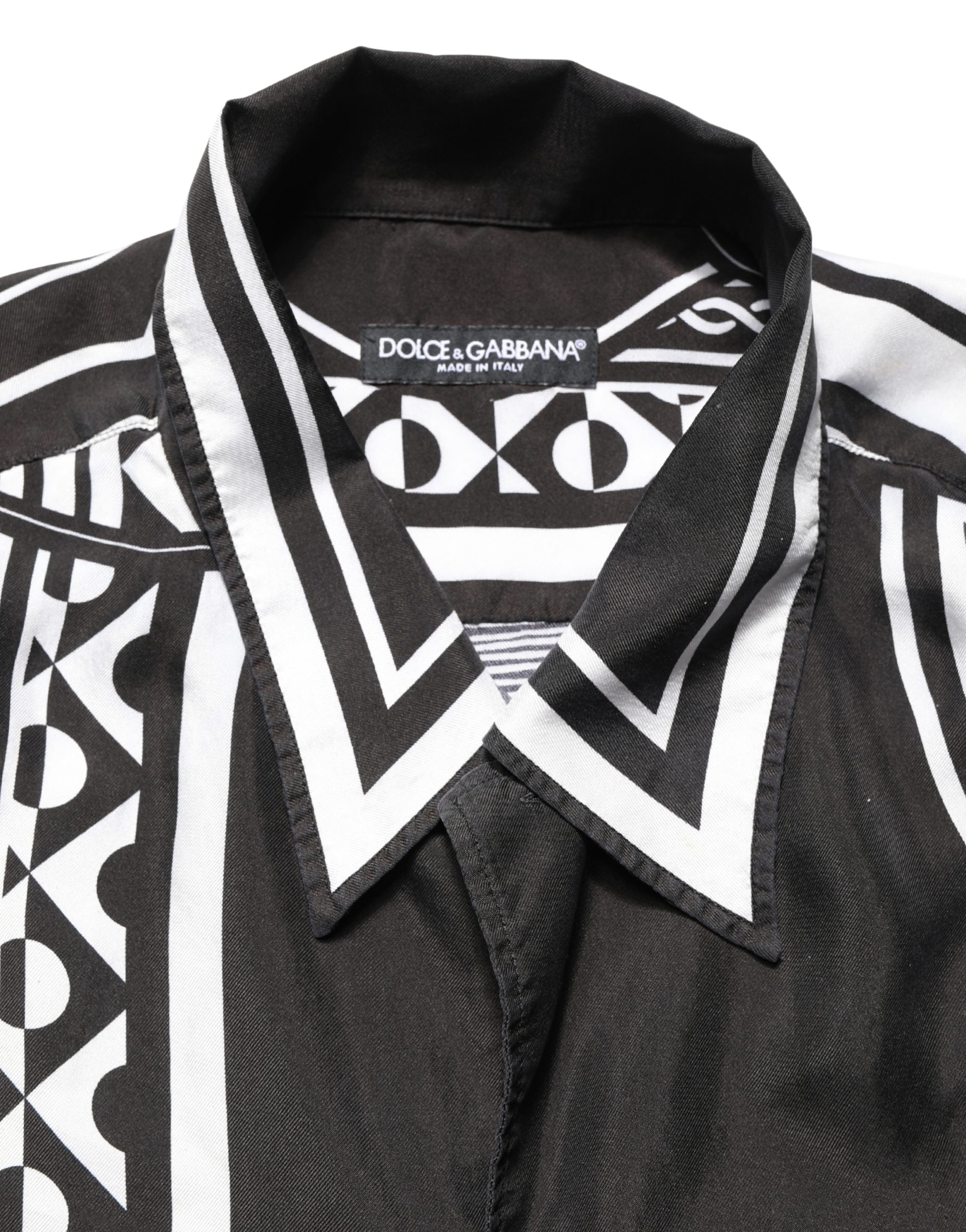 Dolce & Gabbana Black White Bandana Print Collared Shirt