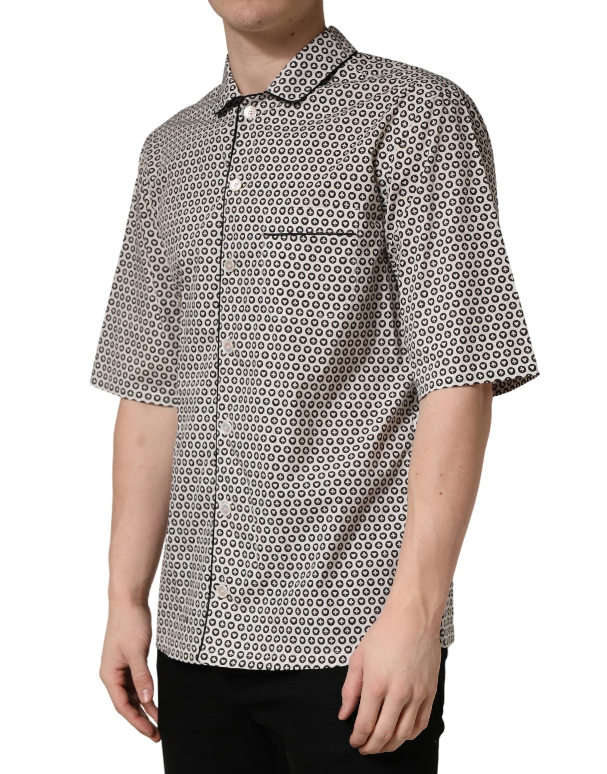 Dolce & Gabbana Black White Geometric Pattern Collared Shirt