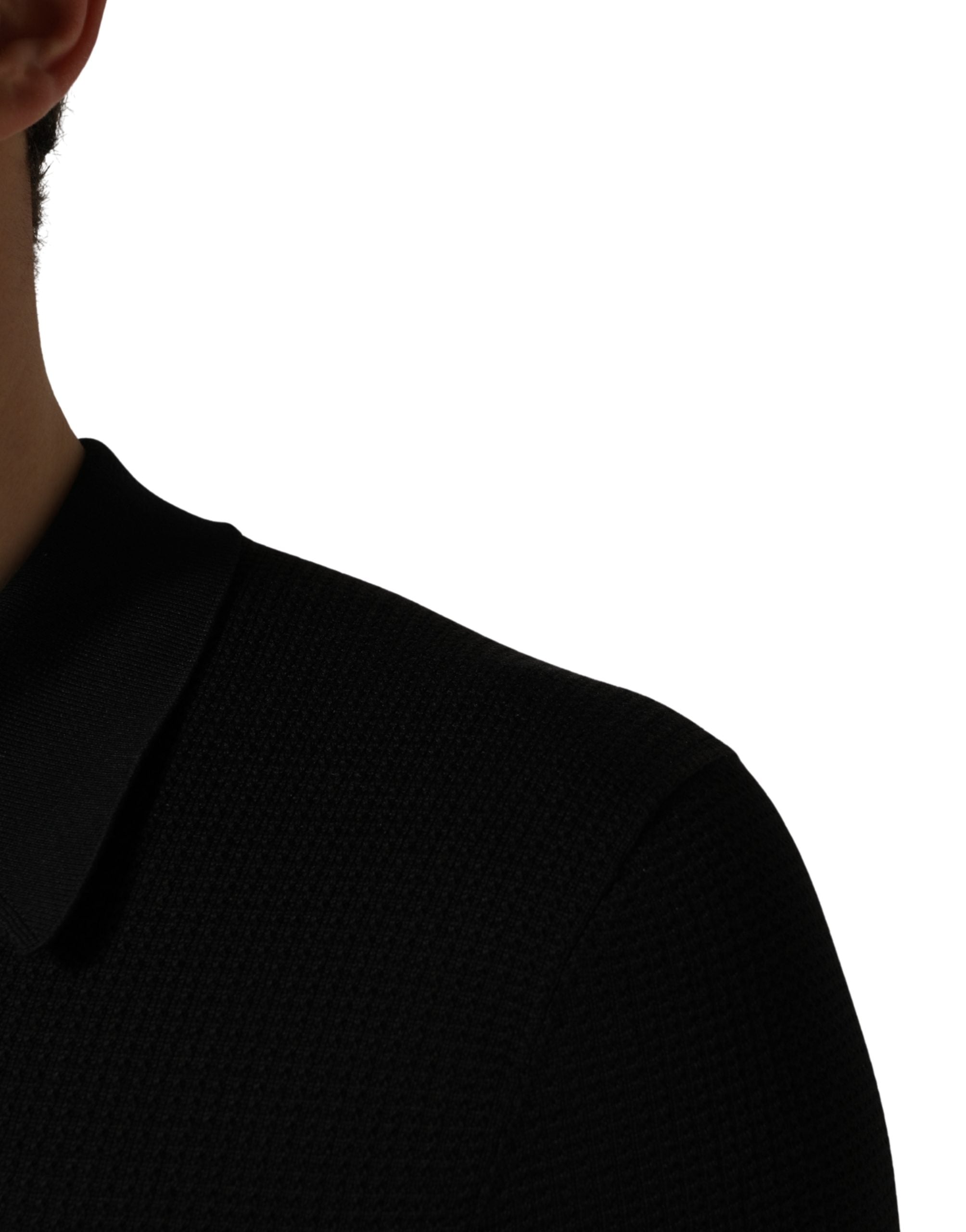 Dolce & Gabbana Black Heraldic Crest Patch Silk Polo T-shirt