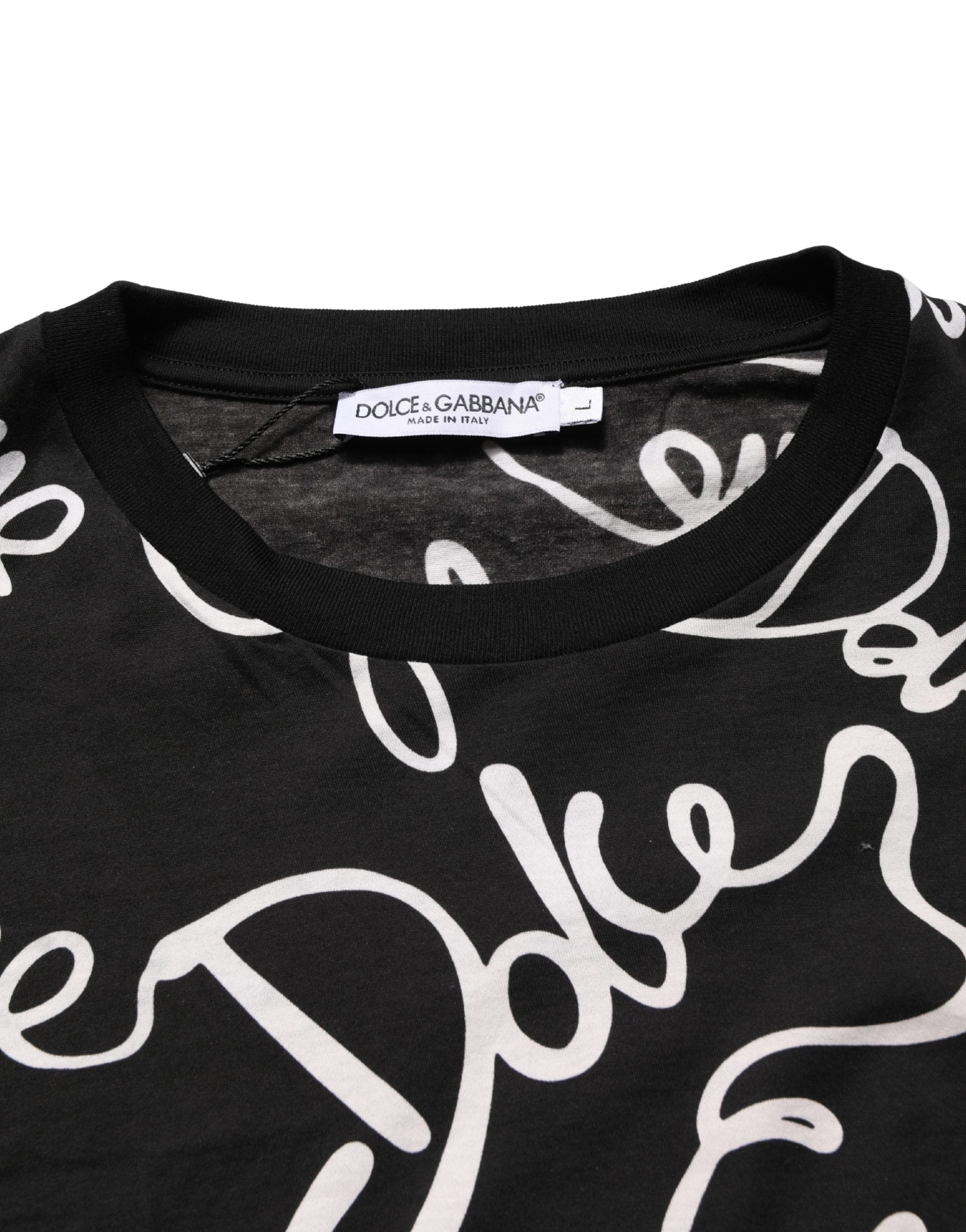 Dolce & Gabbana Black Script Logo Print Men Crew Neck T-shirt