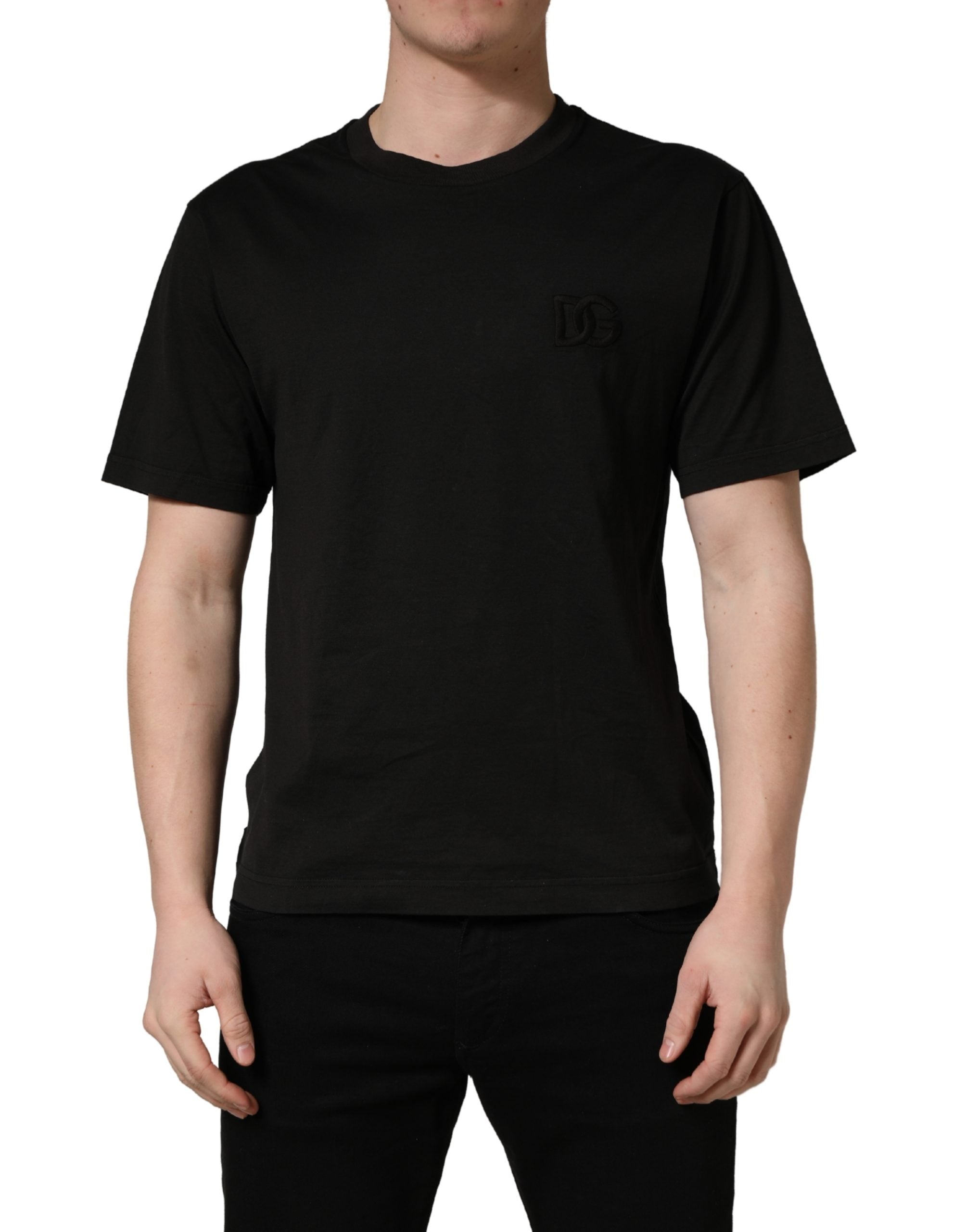 Dolce & Gabbana Black Cotton Short Sleeves Crew Neck T-shirt