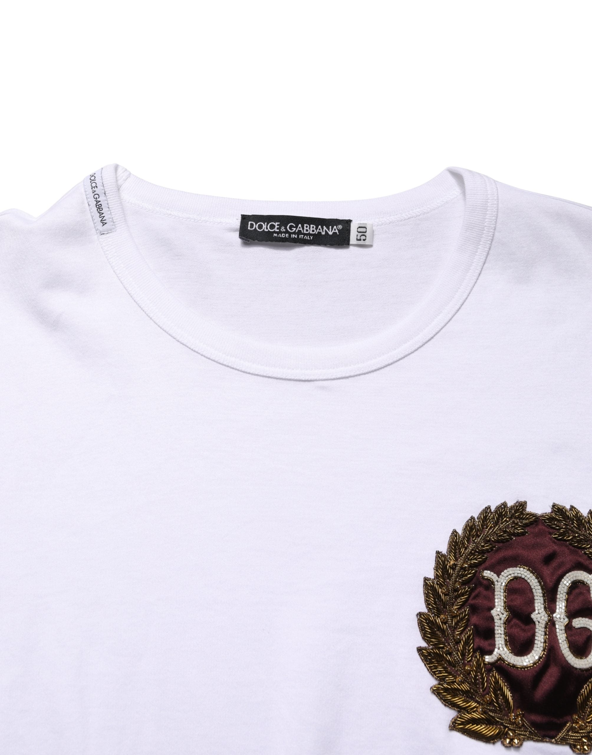 Dolce & Gabbana White DG Leaf Embroidery Crew Neck T-shirt