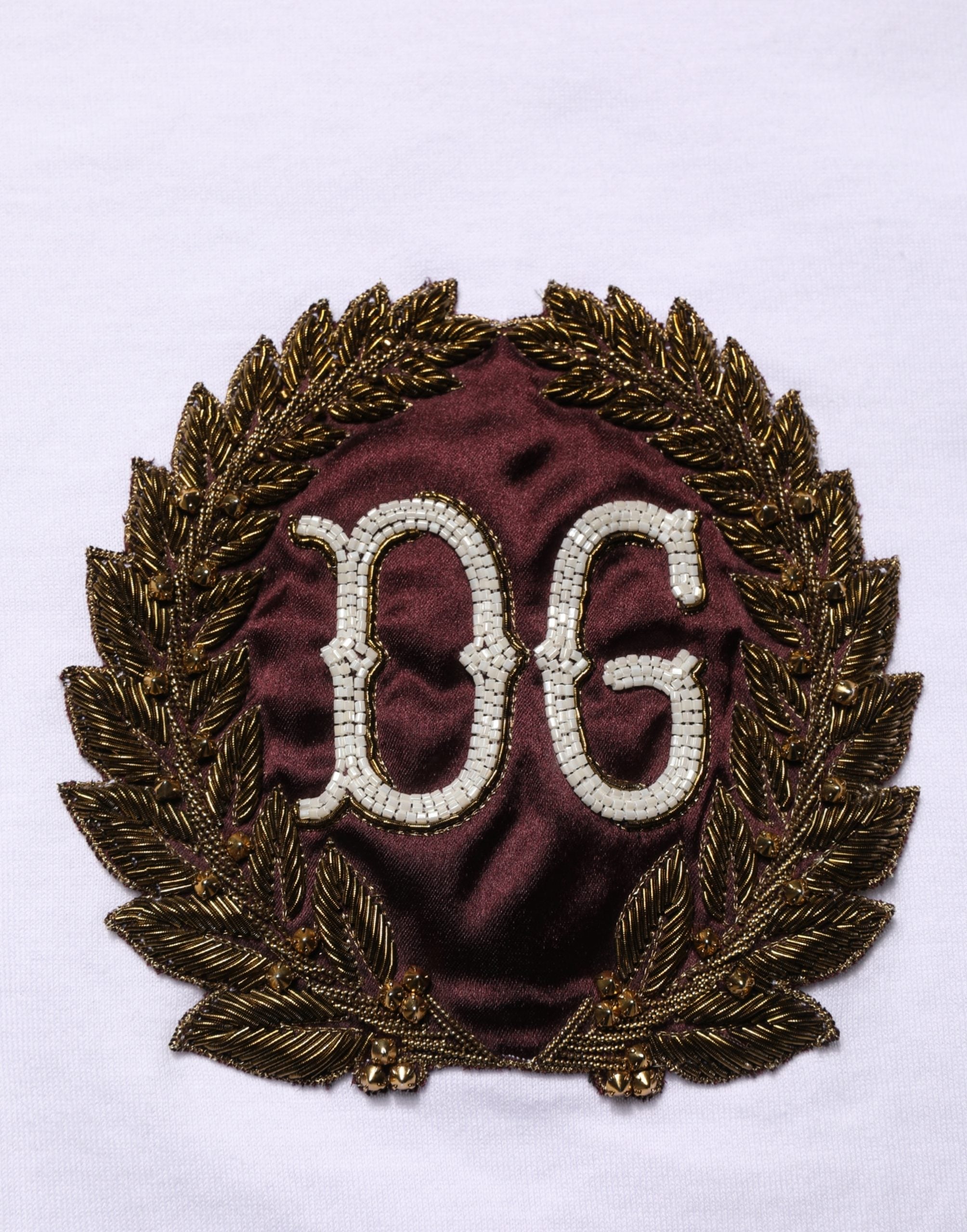 Dolce & Gabbana White DG Leaf Embroidery Crew Neck T-shirt