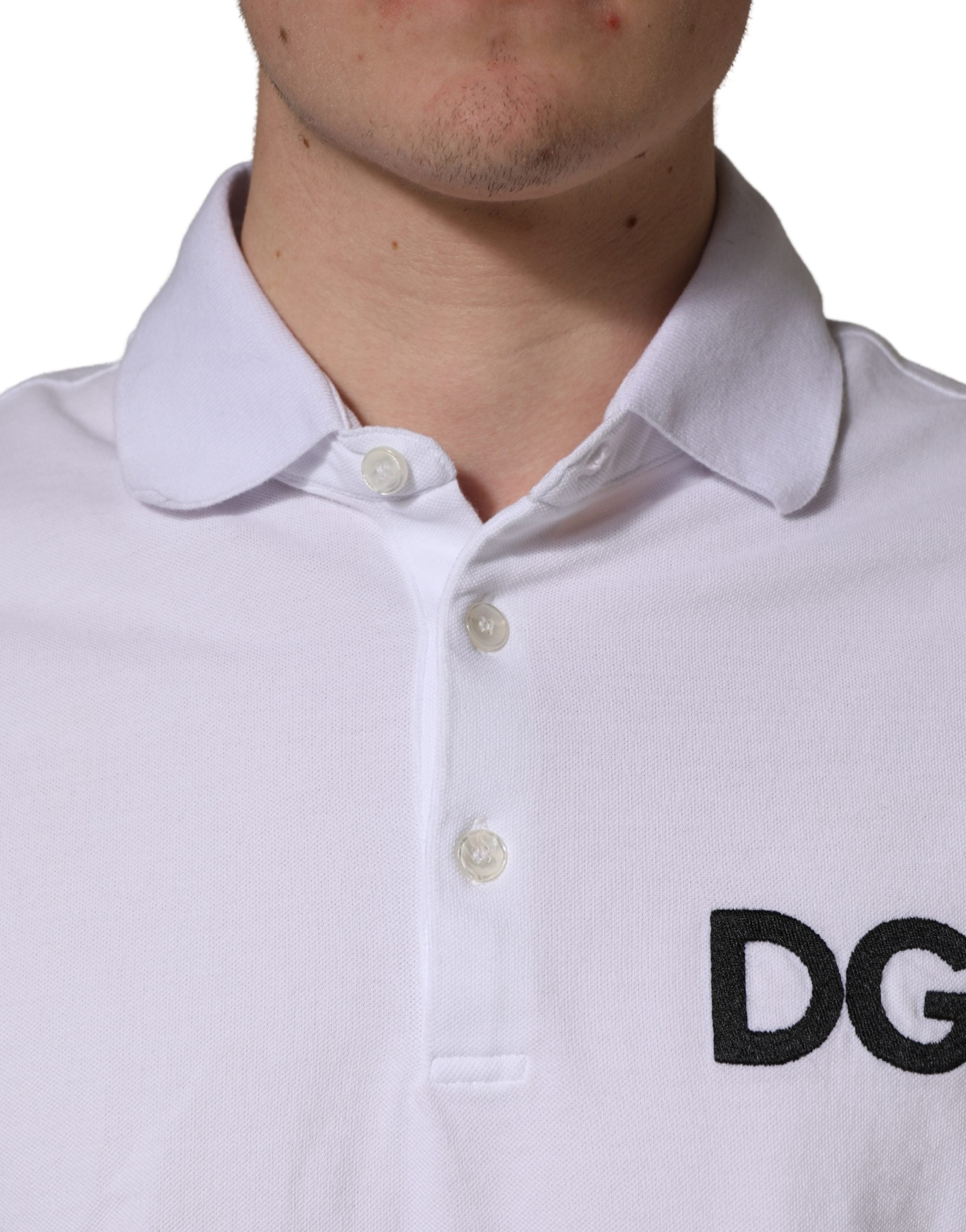 Dolce & Gabbana White Logo Embroidered Cotton Polo T-shirt