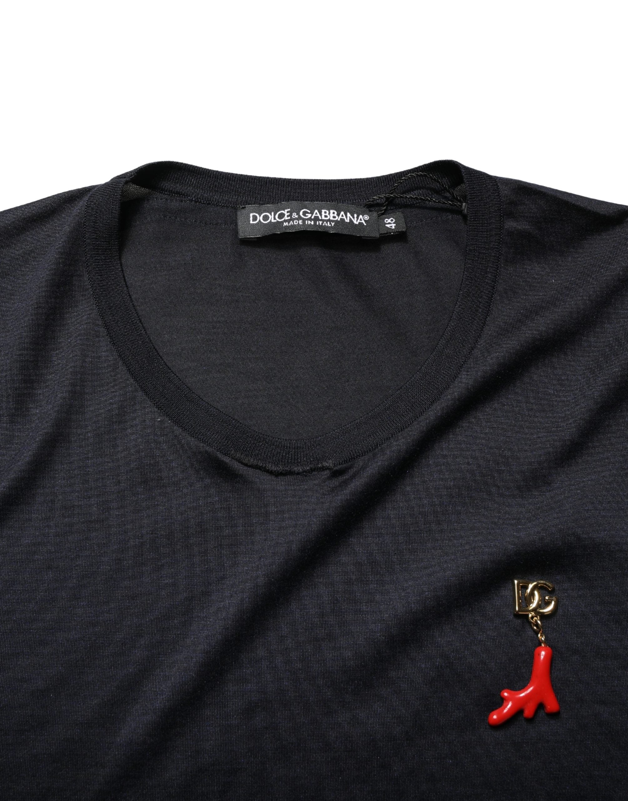 Dolce & Gabbana Dark Blue DG Logo Silk Men Crew Neck T-shirt