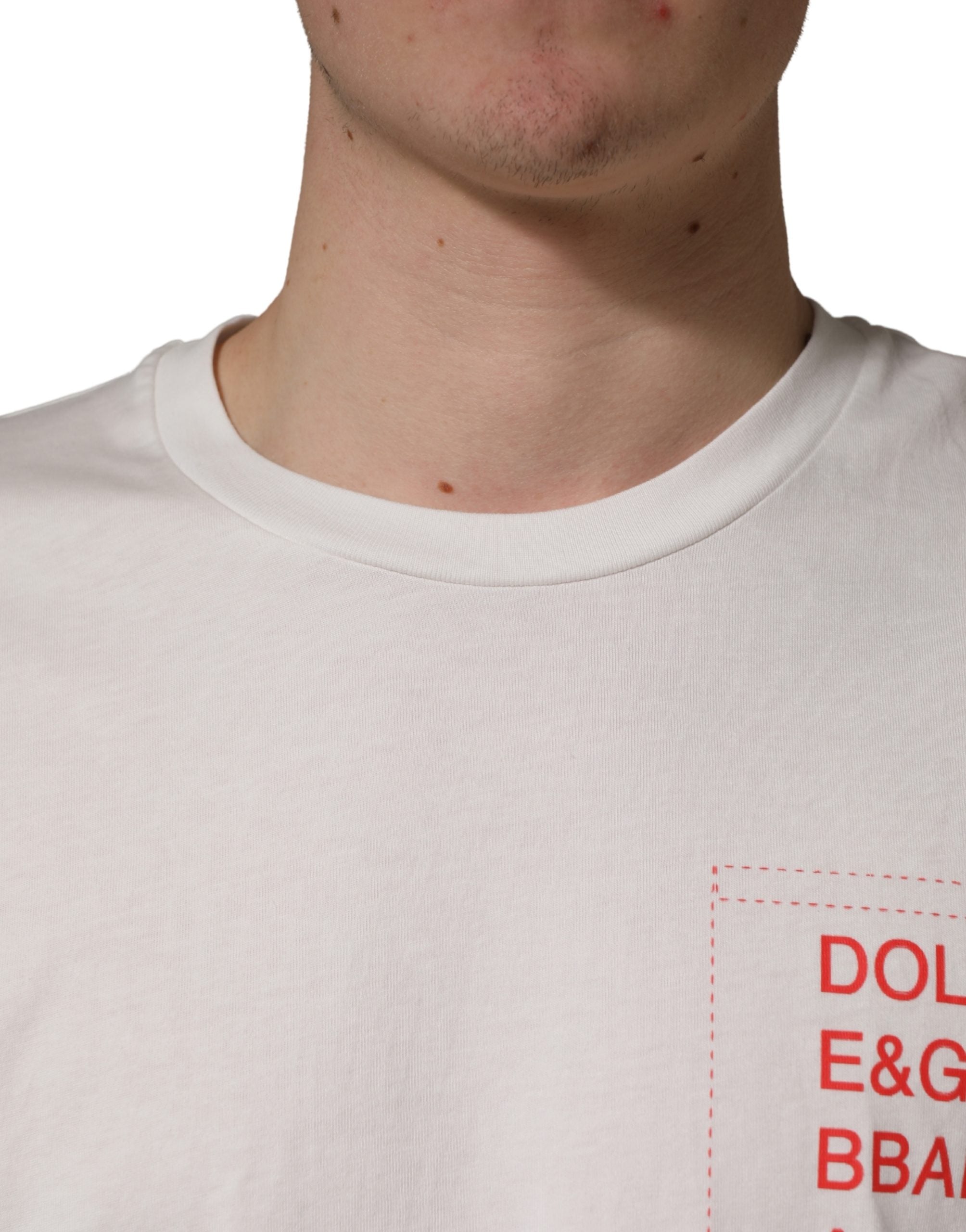 Dolce & Gabbana White Graphic Print Cotton Crew Neck T-shirt