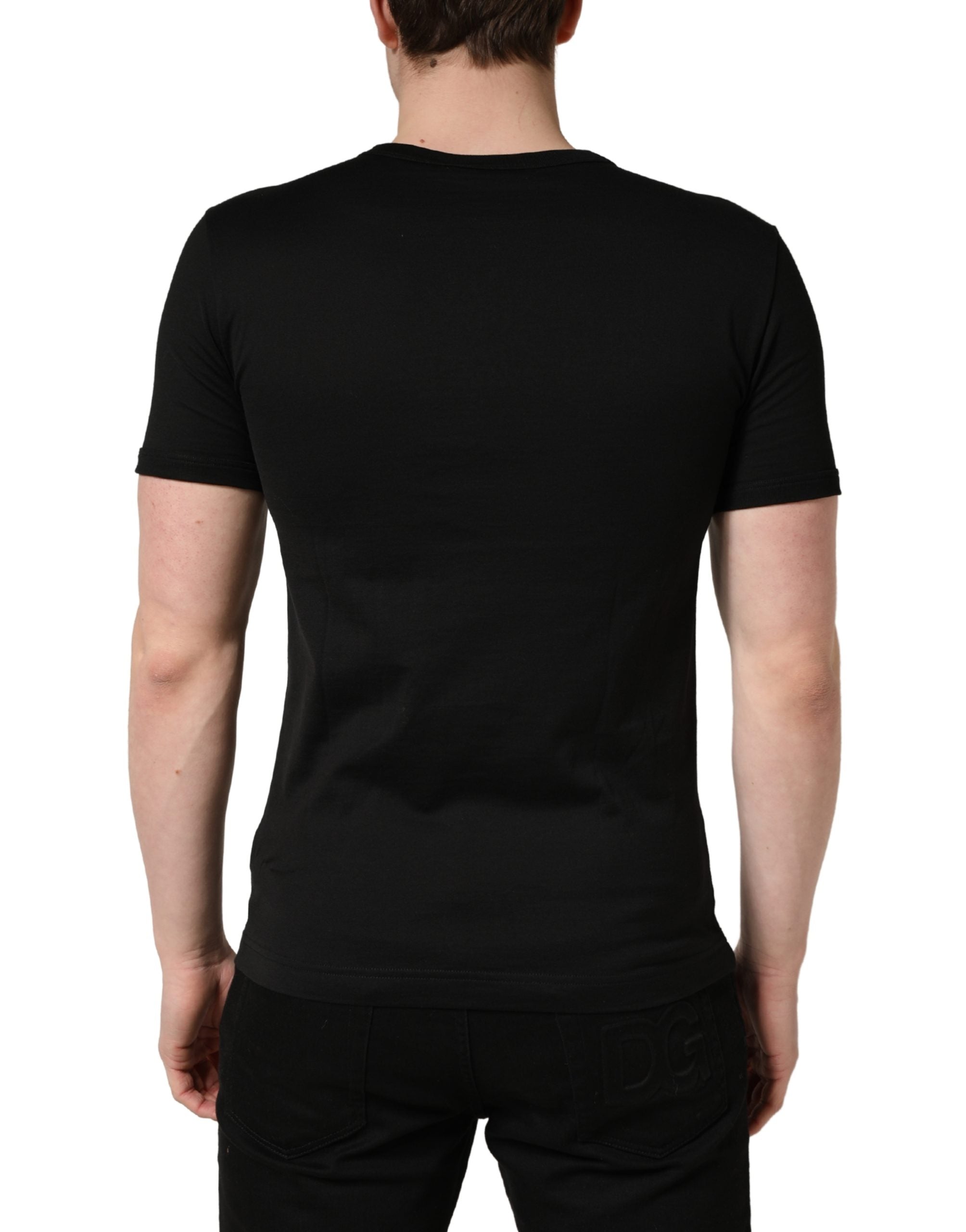 Dolce & Gabbana Black Crown Embroidery Men Crew Neck T-shirt