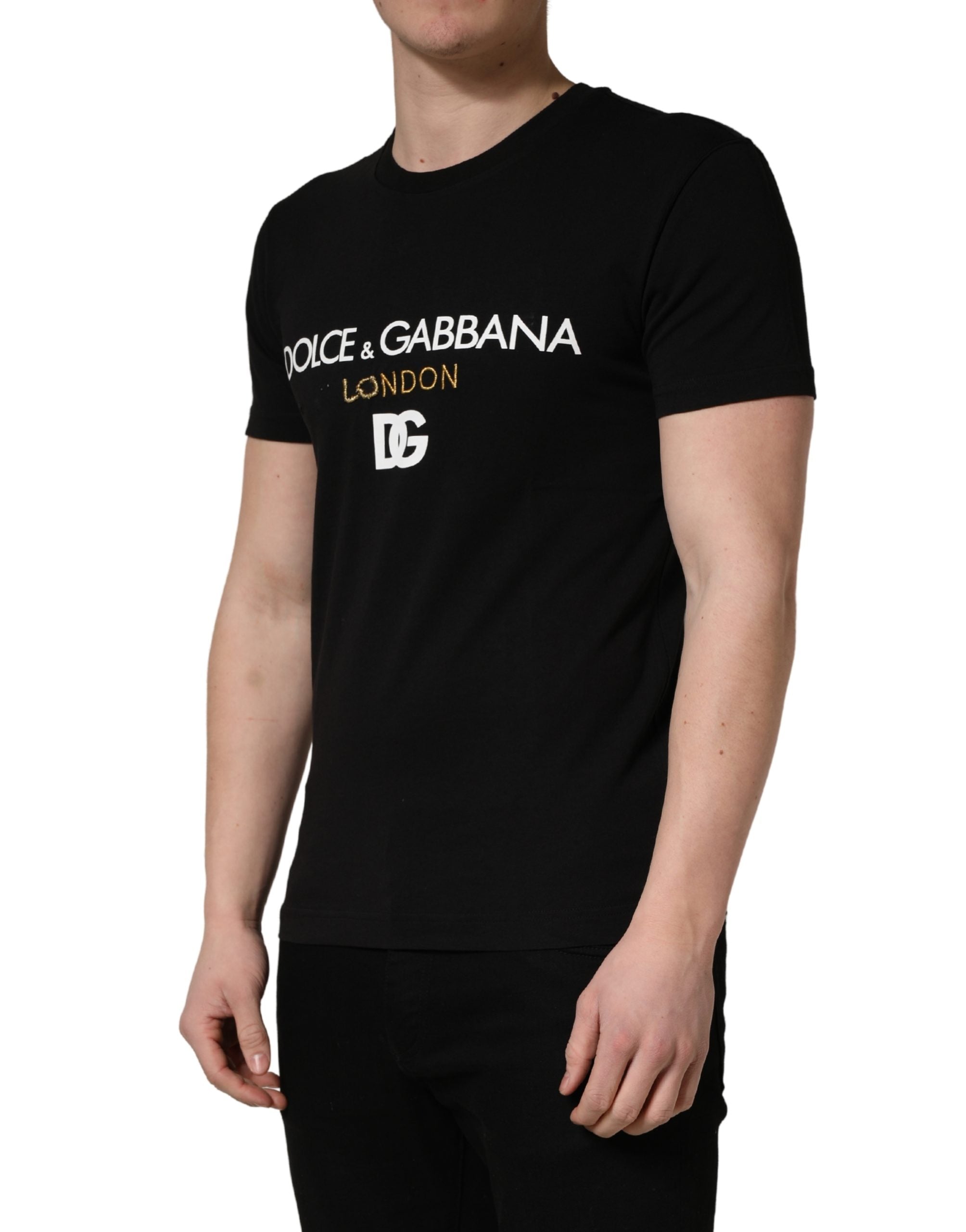 Dolce & Gabbana Black DG London Cotton Men Crew Neck T-shirt