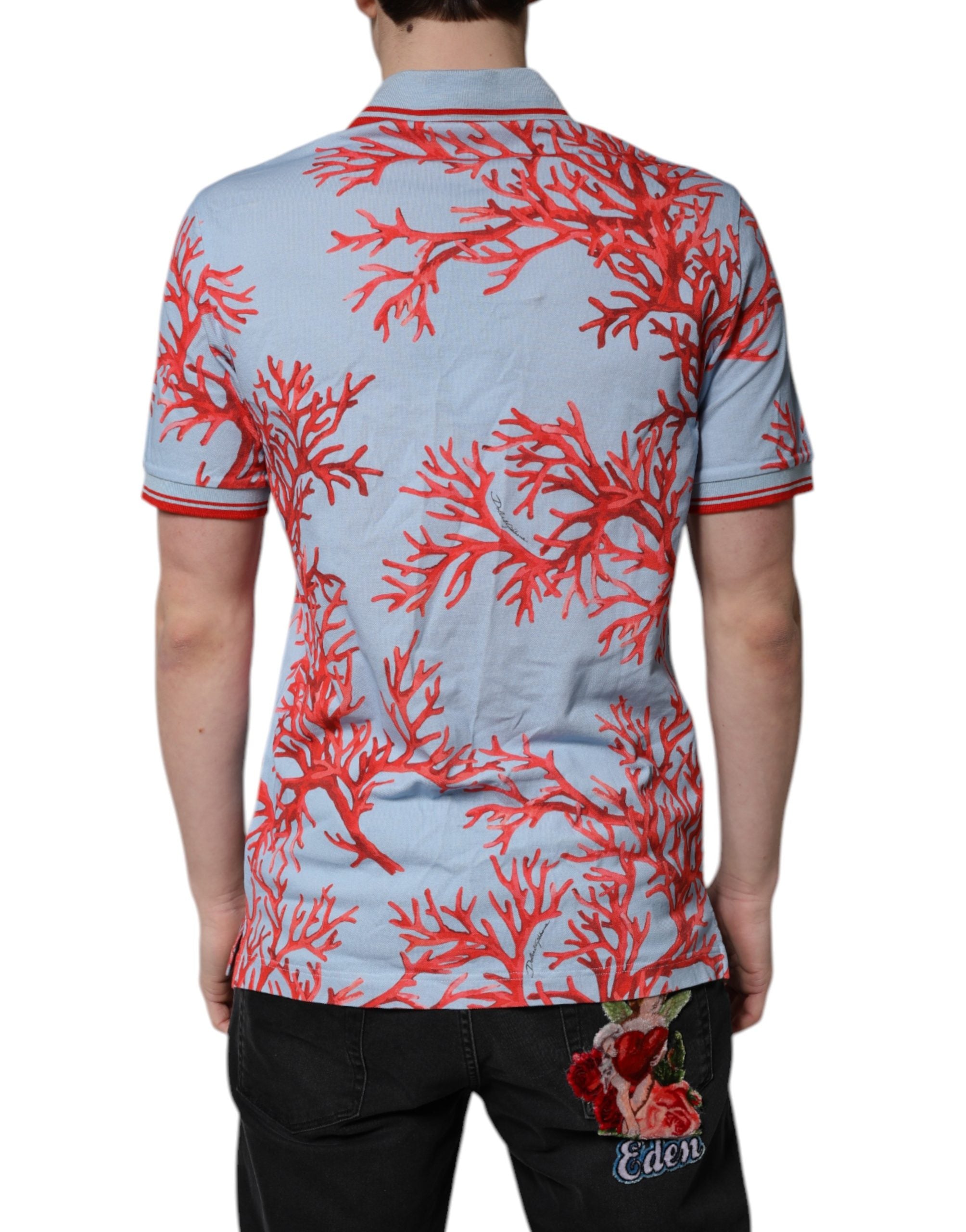 Dolce & Gabbana LightBlue Coral Cotton Collared Polo T-shirt